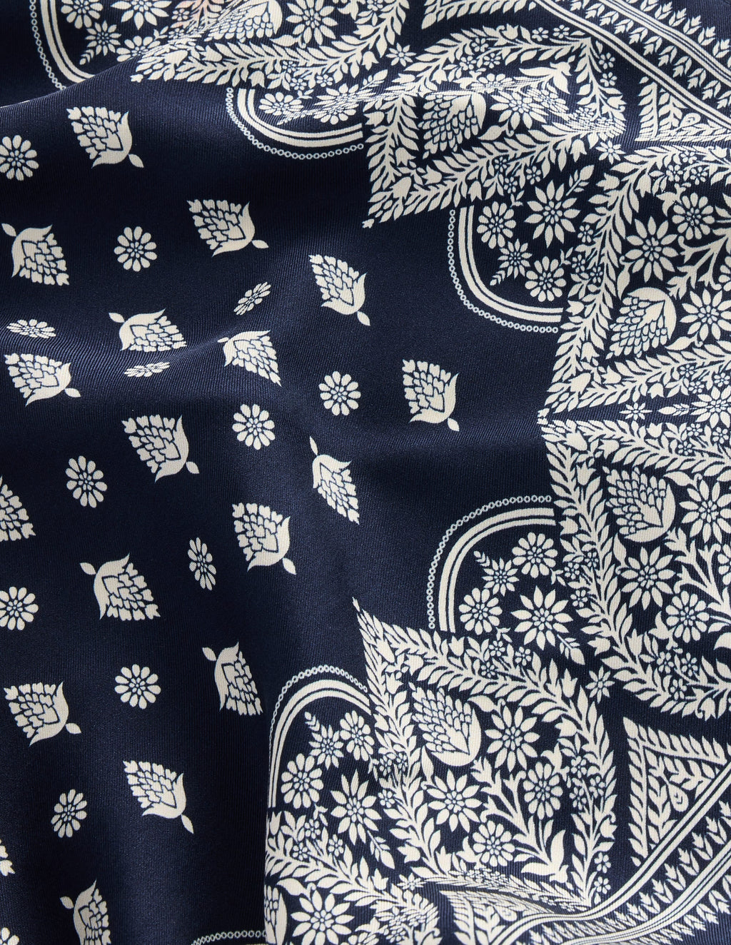 Silk Square Scarf-French Navy, Ornate Gardenia