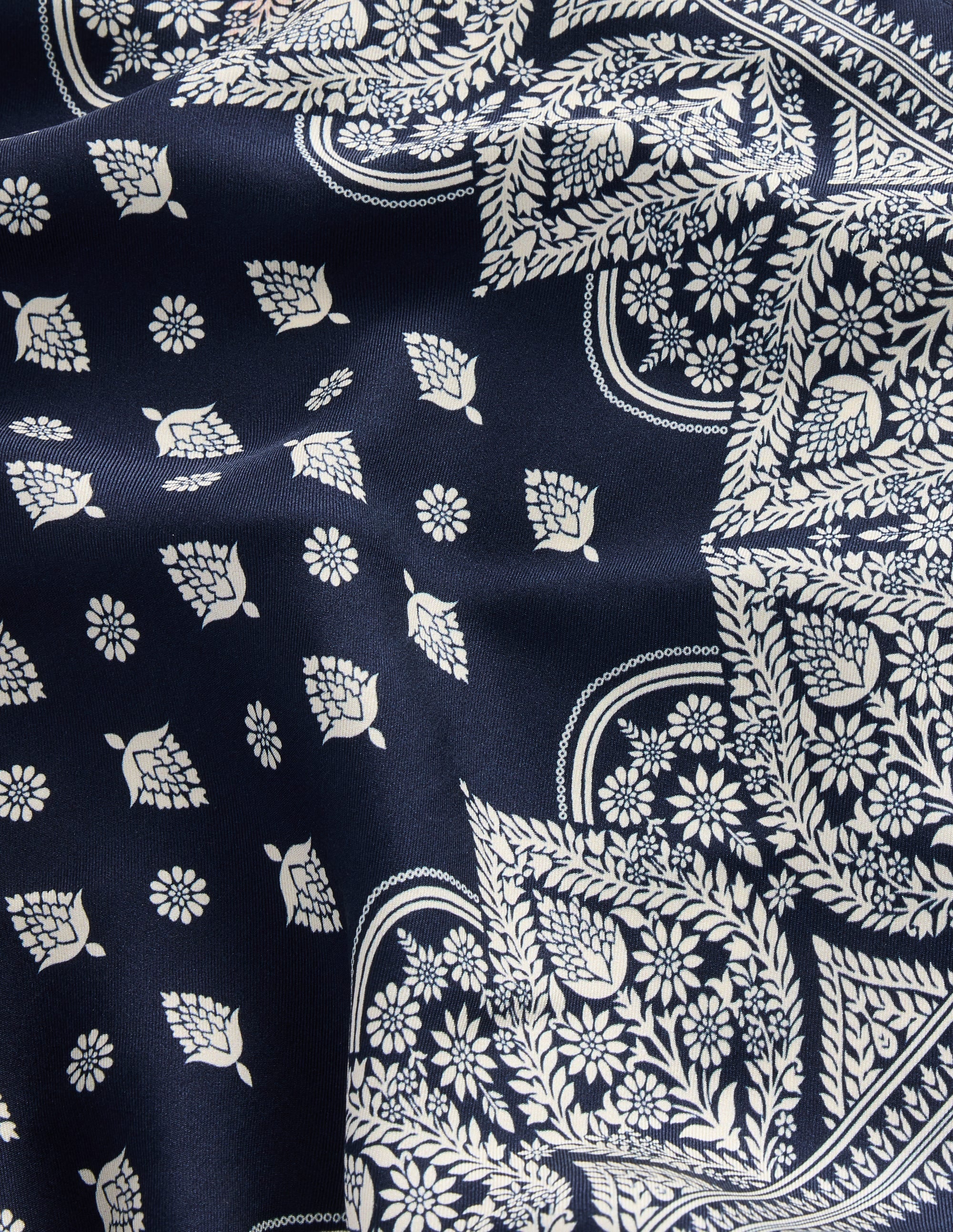 Silk Square Scarf-French Navy, Ornate Gardenia