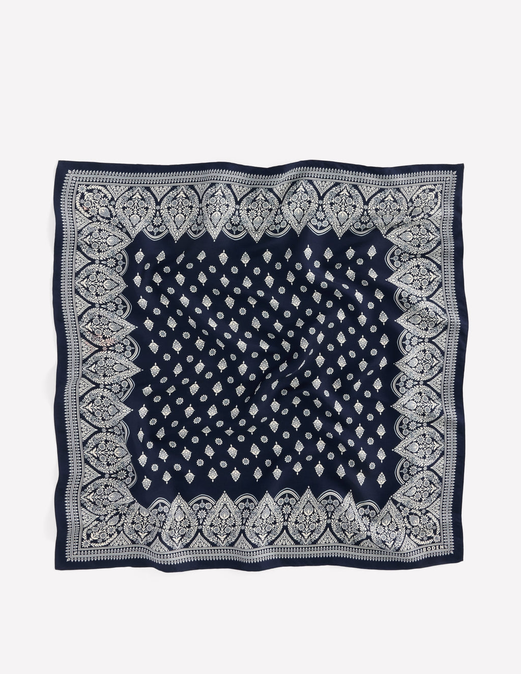 Silk Square Scarf-French Navy, Ornate Gardenia