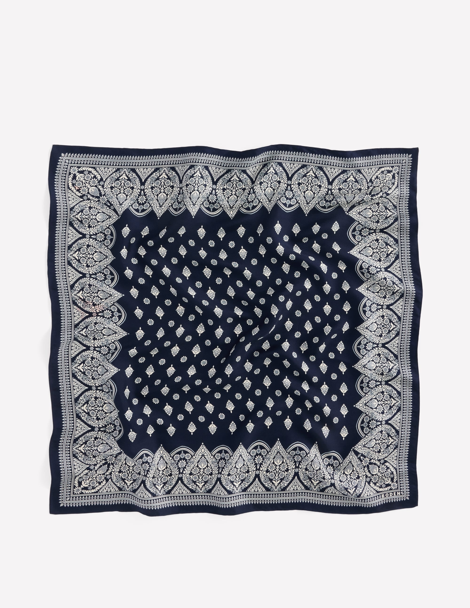 Silk Square Scarf-French Navy, Ornate Gardenia