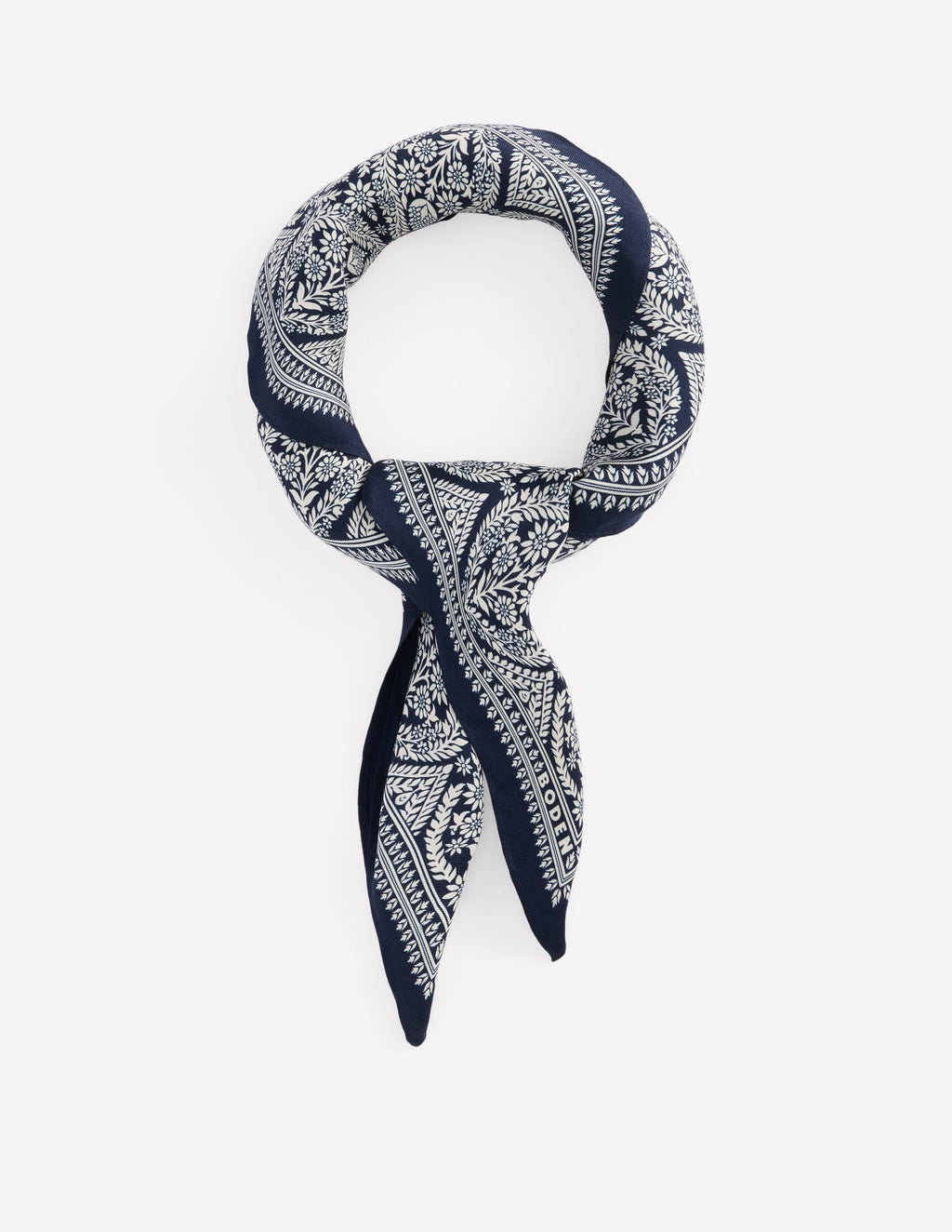 Silk Square Scarf-French Navy, Ornate Gardenia