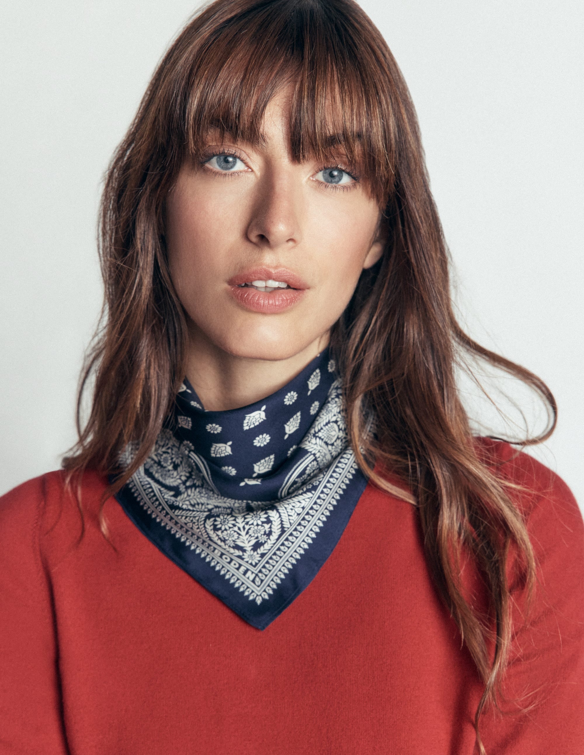 Silk Square Scarf-French Navy, Ornate Gardenia