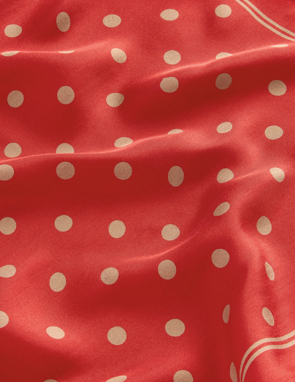 Silk Square Scarf-Red, Camel Spot