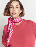 Silk Square Scarf-Pink Peony, Houndstooth