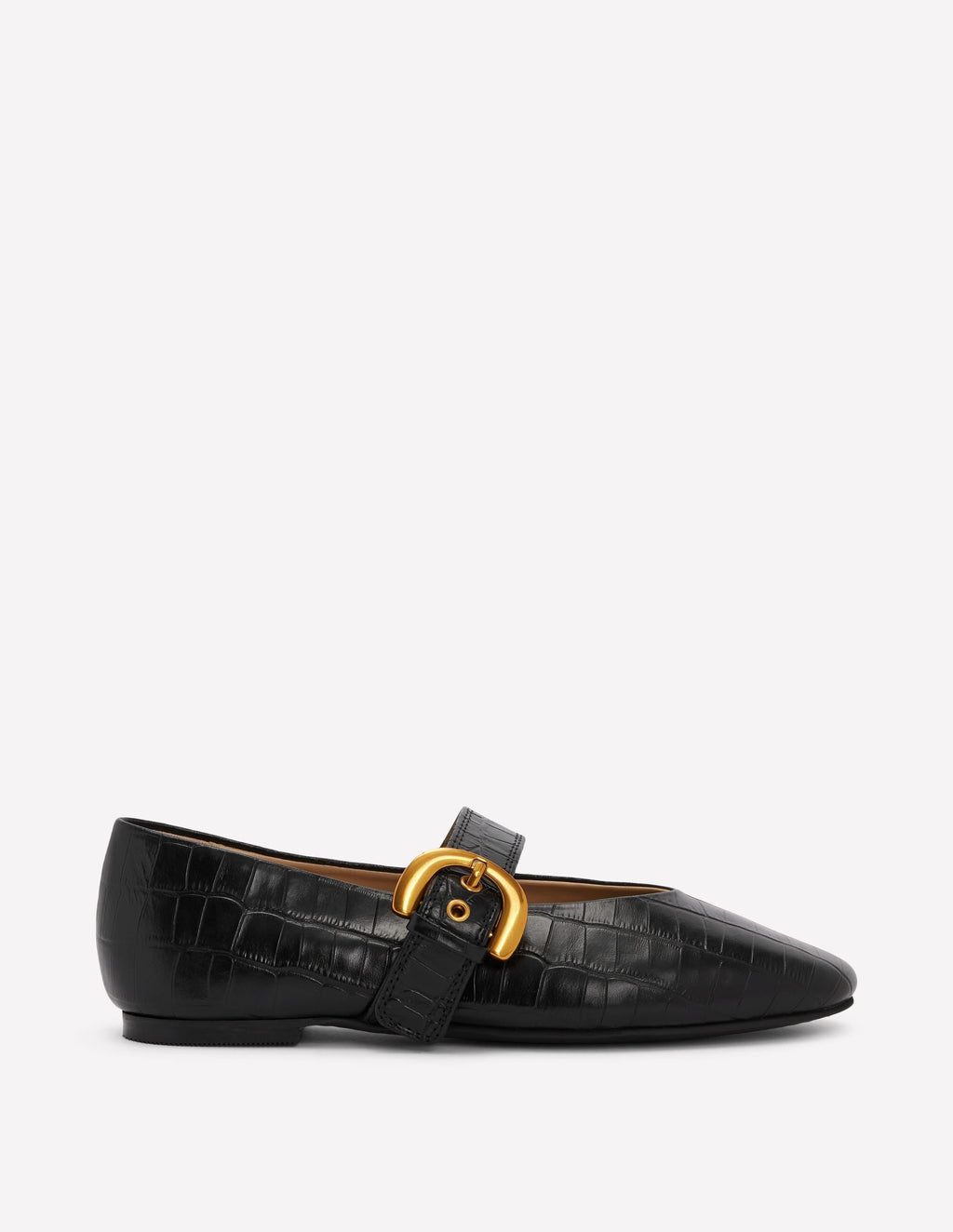 Flat Buckle Mary Janes-Black Croc Embossed