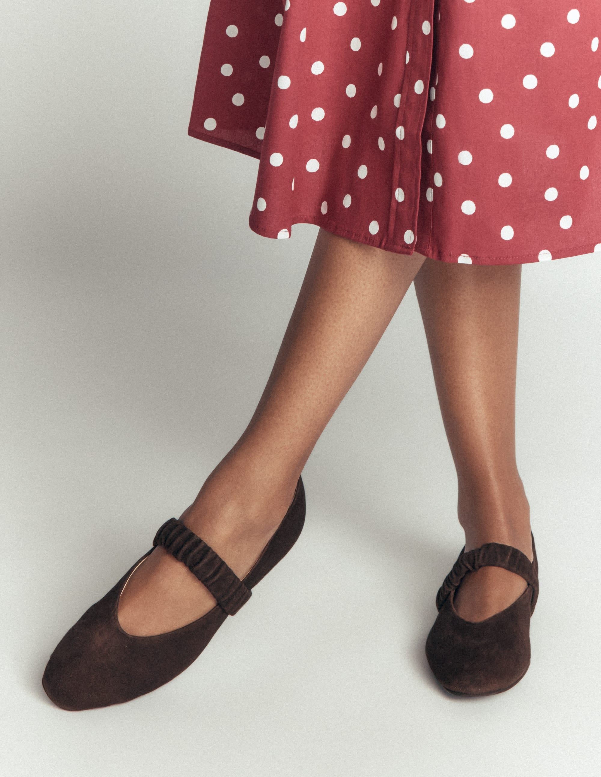 Ruched Ballet Flats-Bitter Chocolate