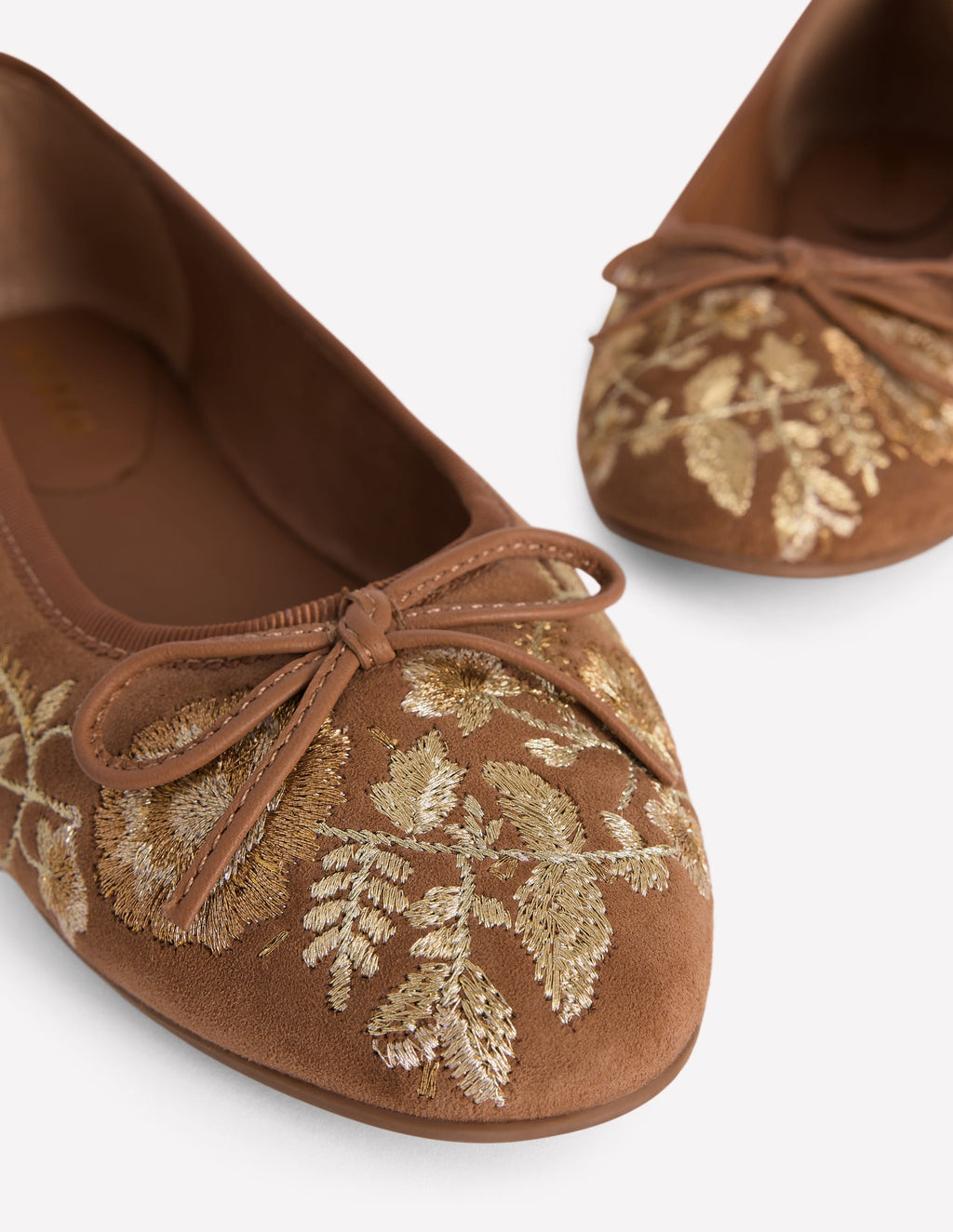 Round Toe Ballet Flats-Gold Embroidered