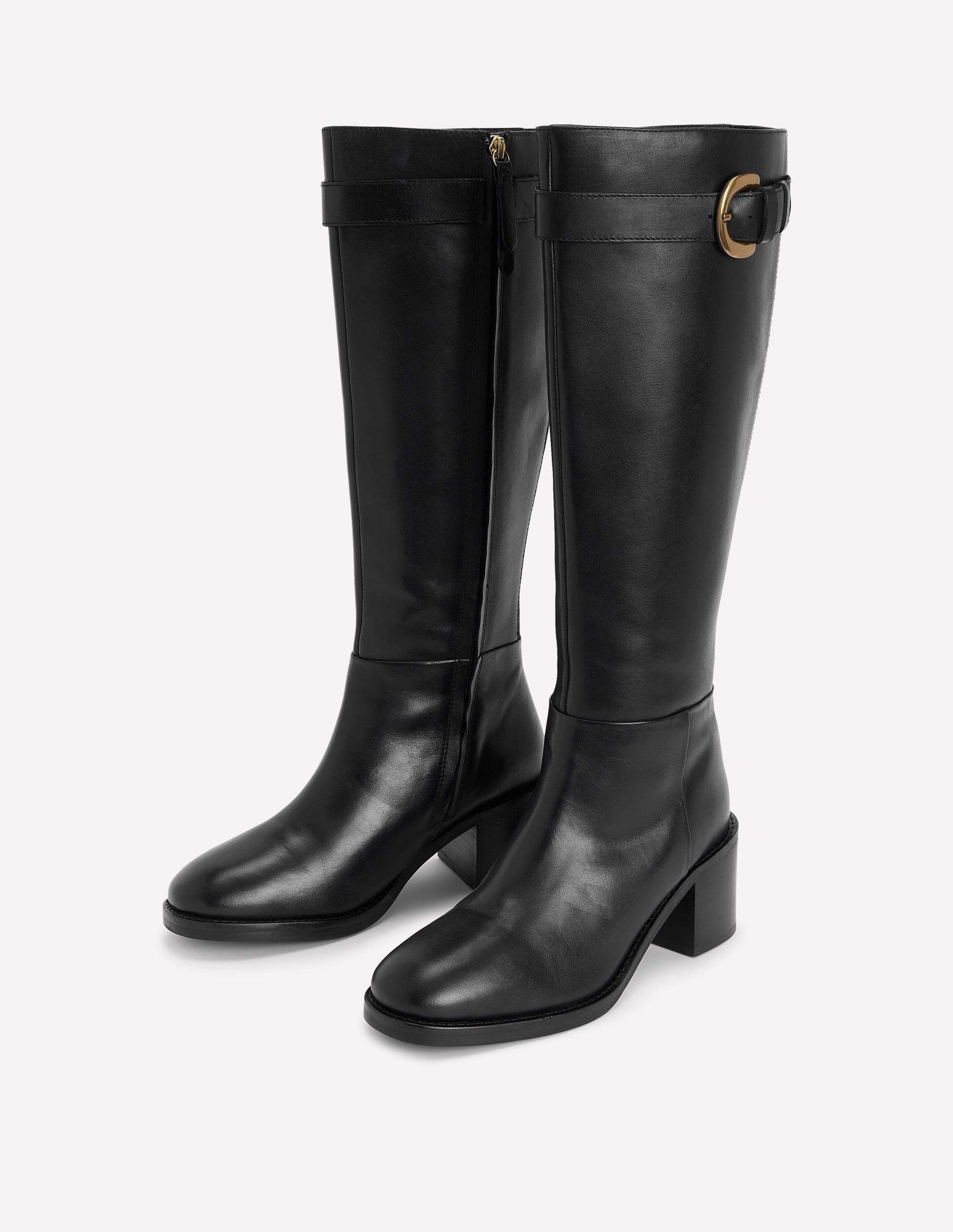 Buckle Detail Knee Boot-Black