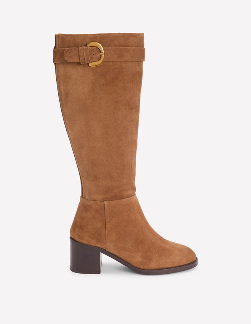Bottes hautes à détails boucles – Cognac