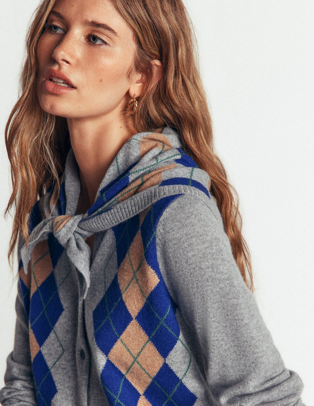 Cashmere Neckerchief-Grey Argyle