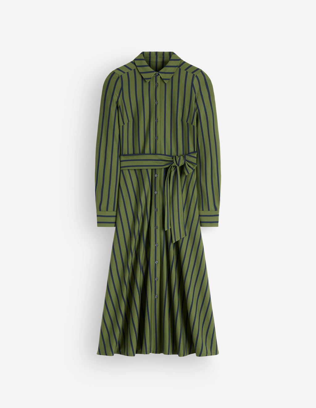 Jersey Shirt Dress-Chive and Navy Stripe