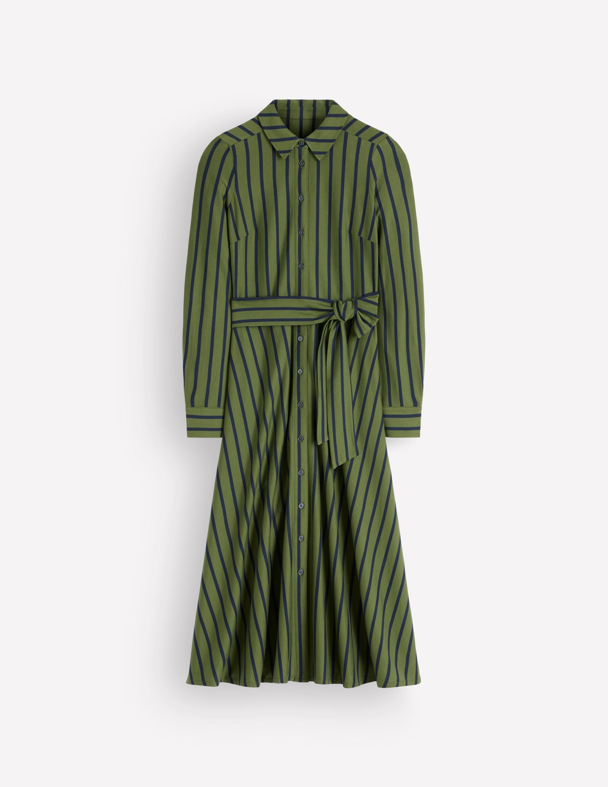 Jersey Shirt Dress-Chive and Navy Stripe