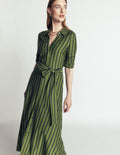 Jersey Shirt Dress-Chive and Navy Stripe