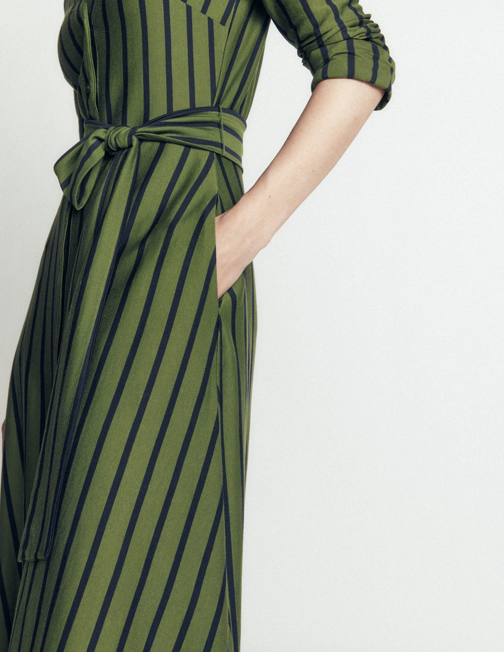 Jersey Shirt Dress-Chive and Navy Stripe
