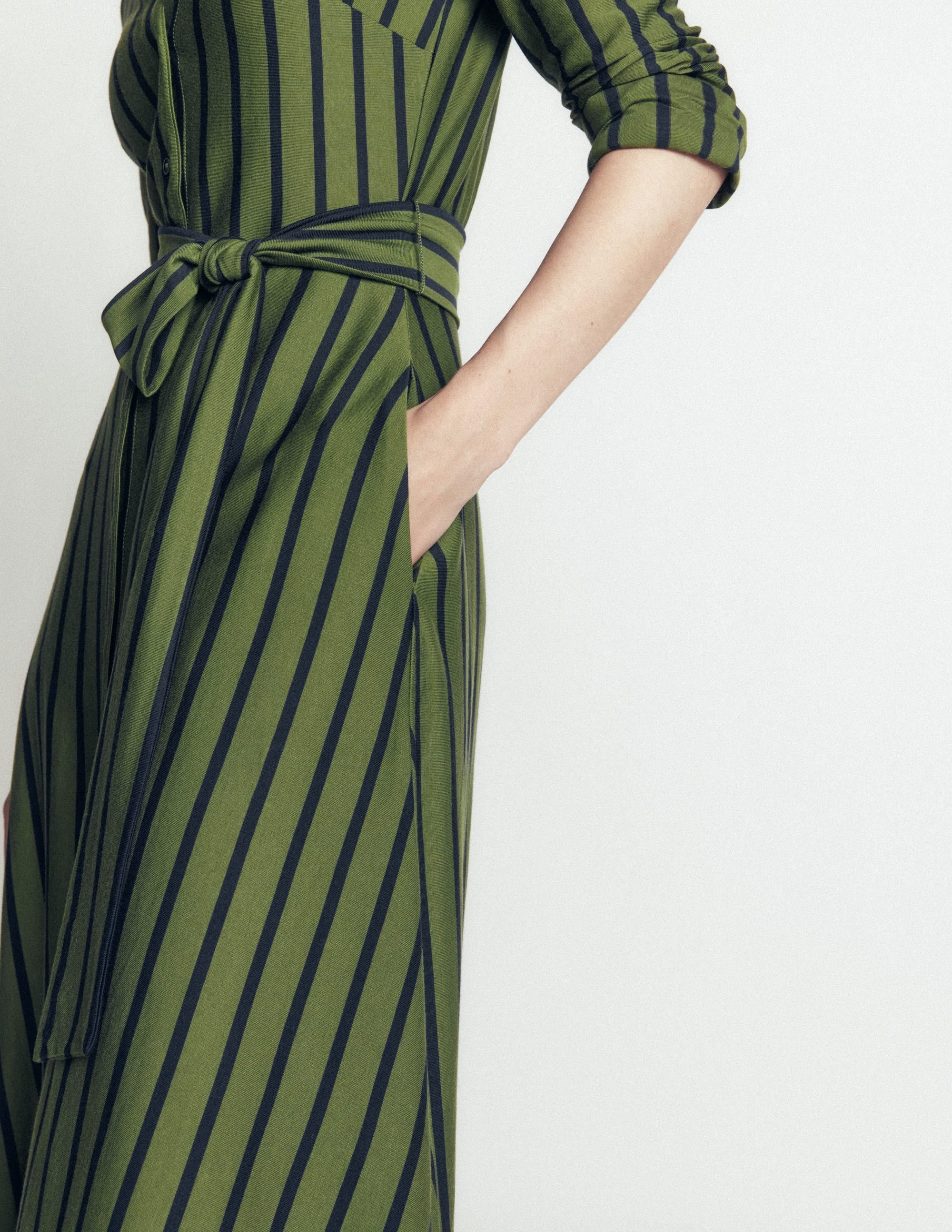 Jersey Shirt Dress-Chive and Navy Stripe