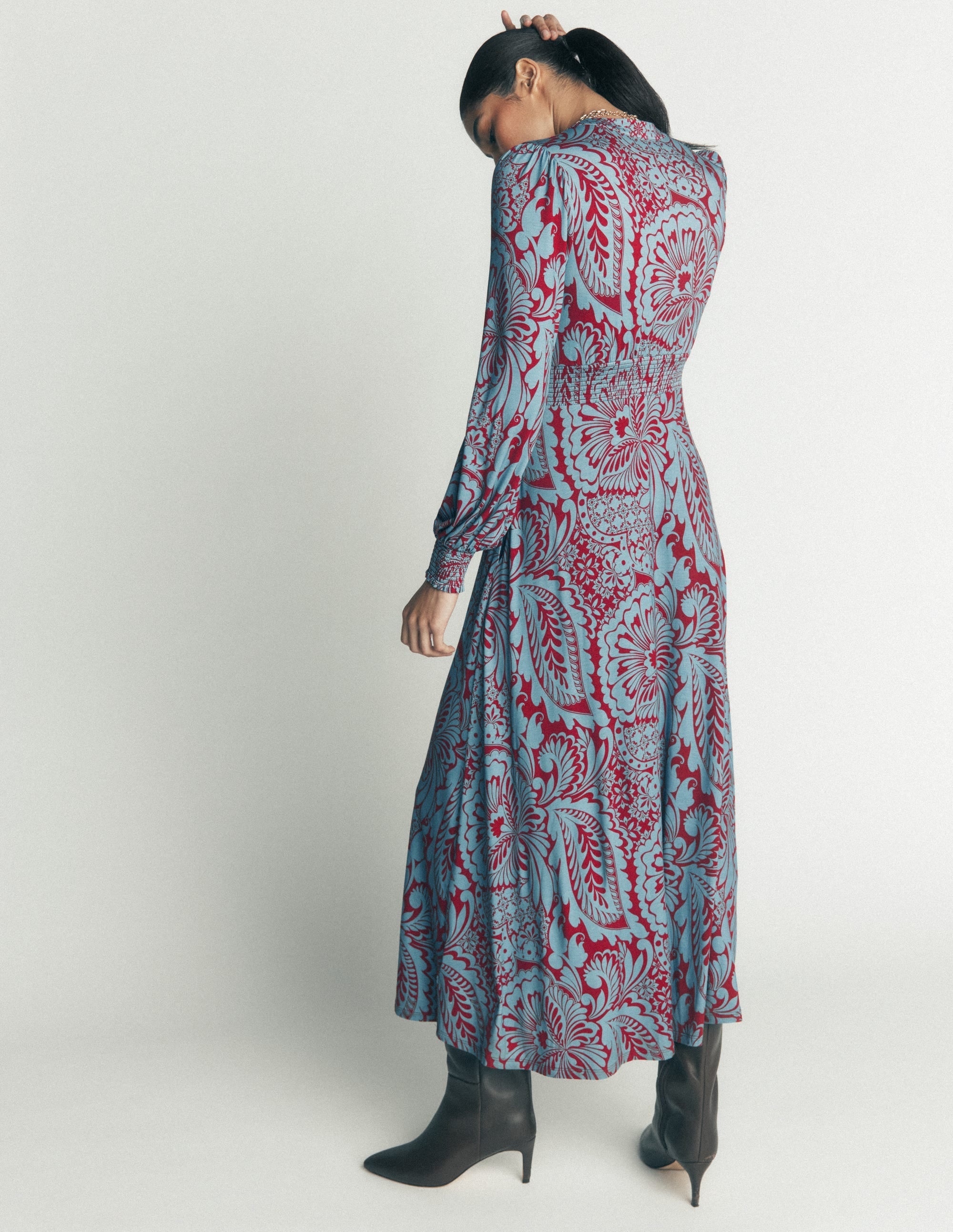 Jersey Midi Dress-Delphinum Blue, Botanical