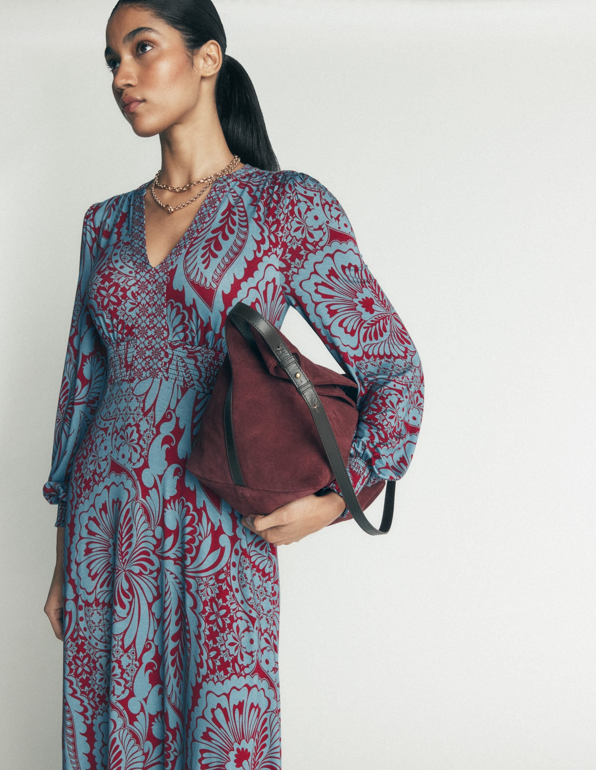 Jersey Midi Dress-Delphinum Blue, Botanical