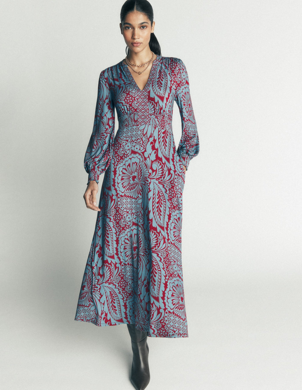 Jersey Midi Dress-Delphinum Blue, Botanical