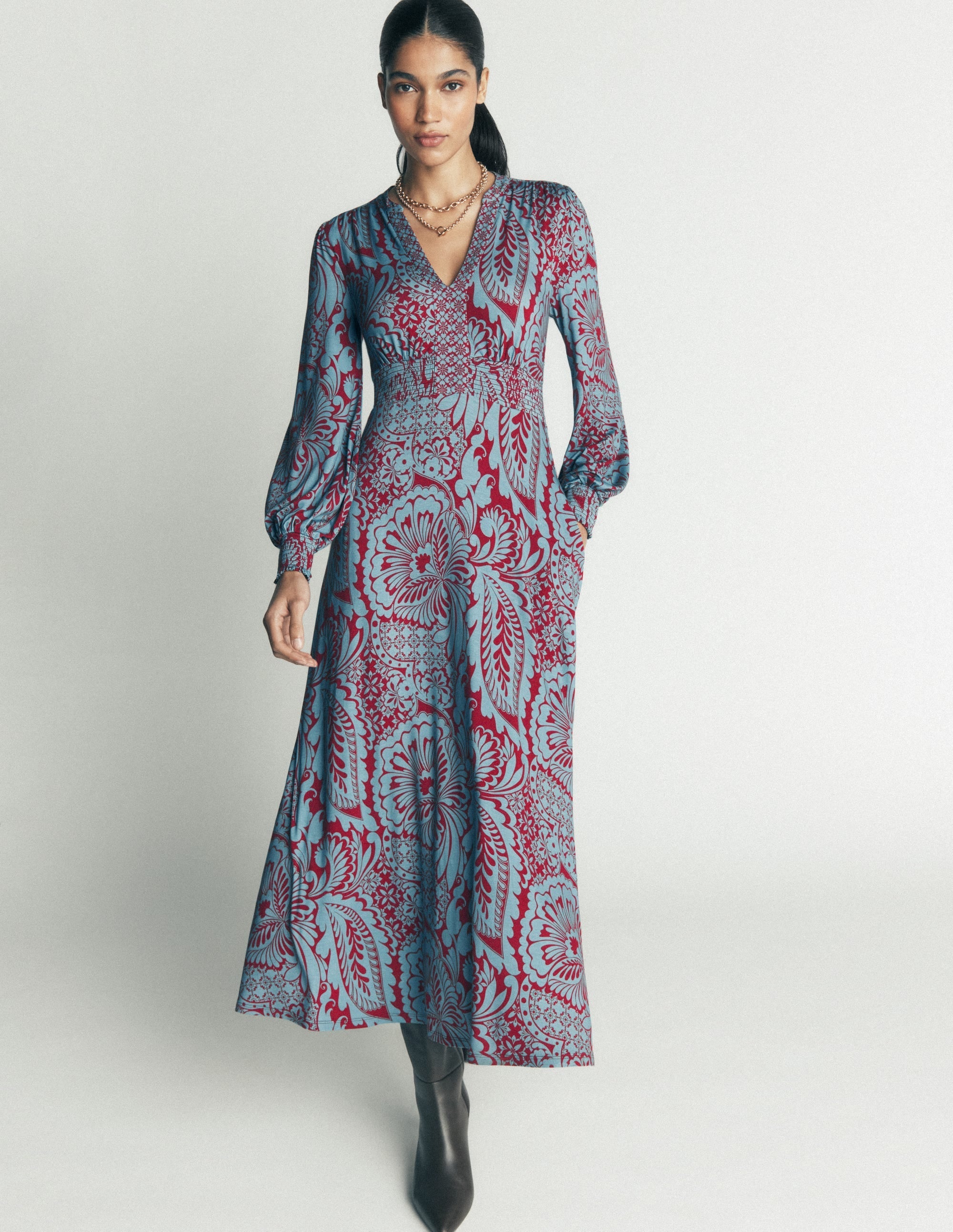 Jersey Midi Dress-Delphinum Blue, Botanical