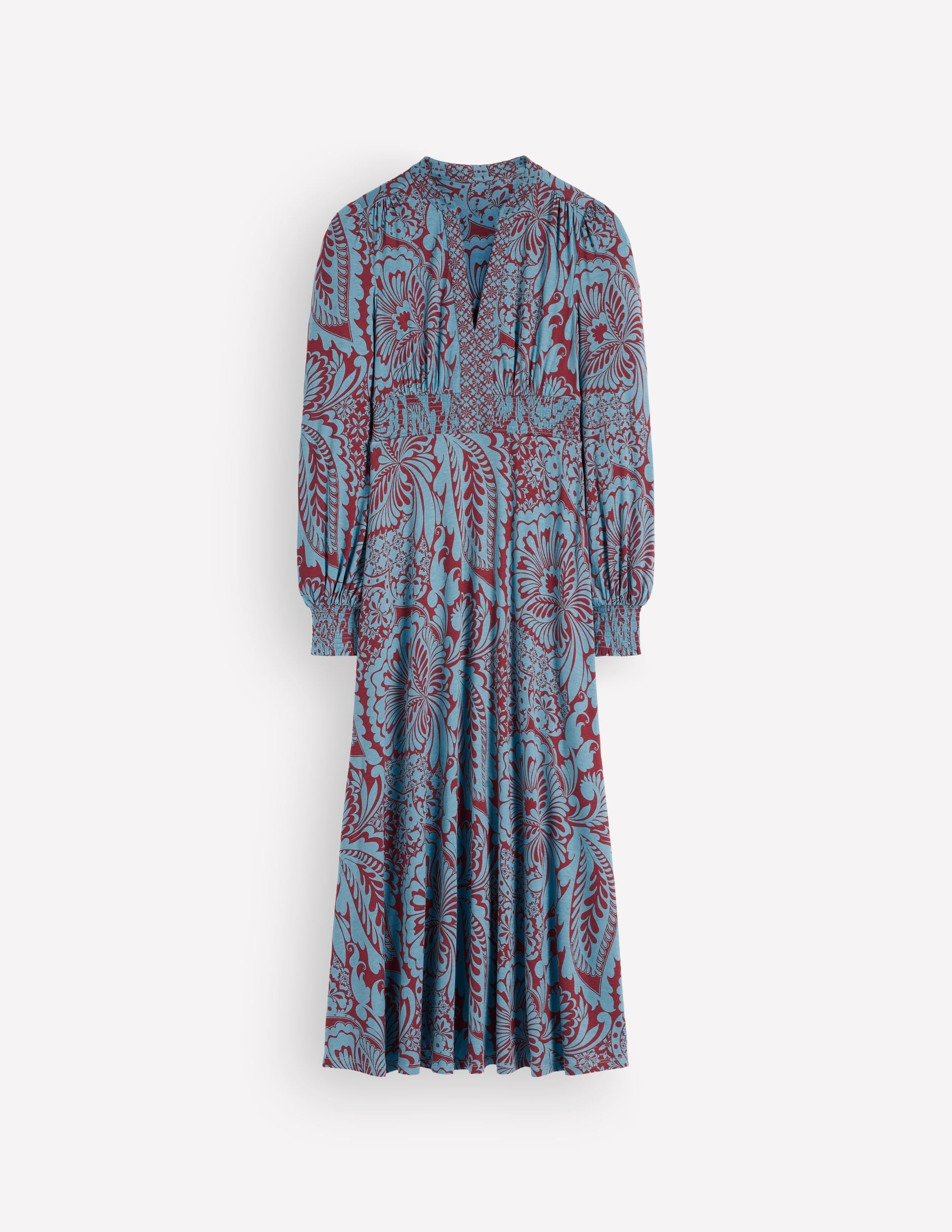 Jersey Midi Dress-Delphinum Blue, Botanical