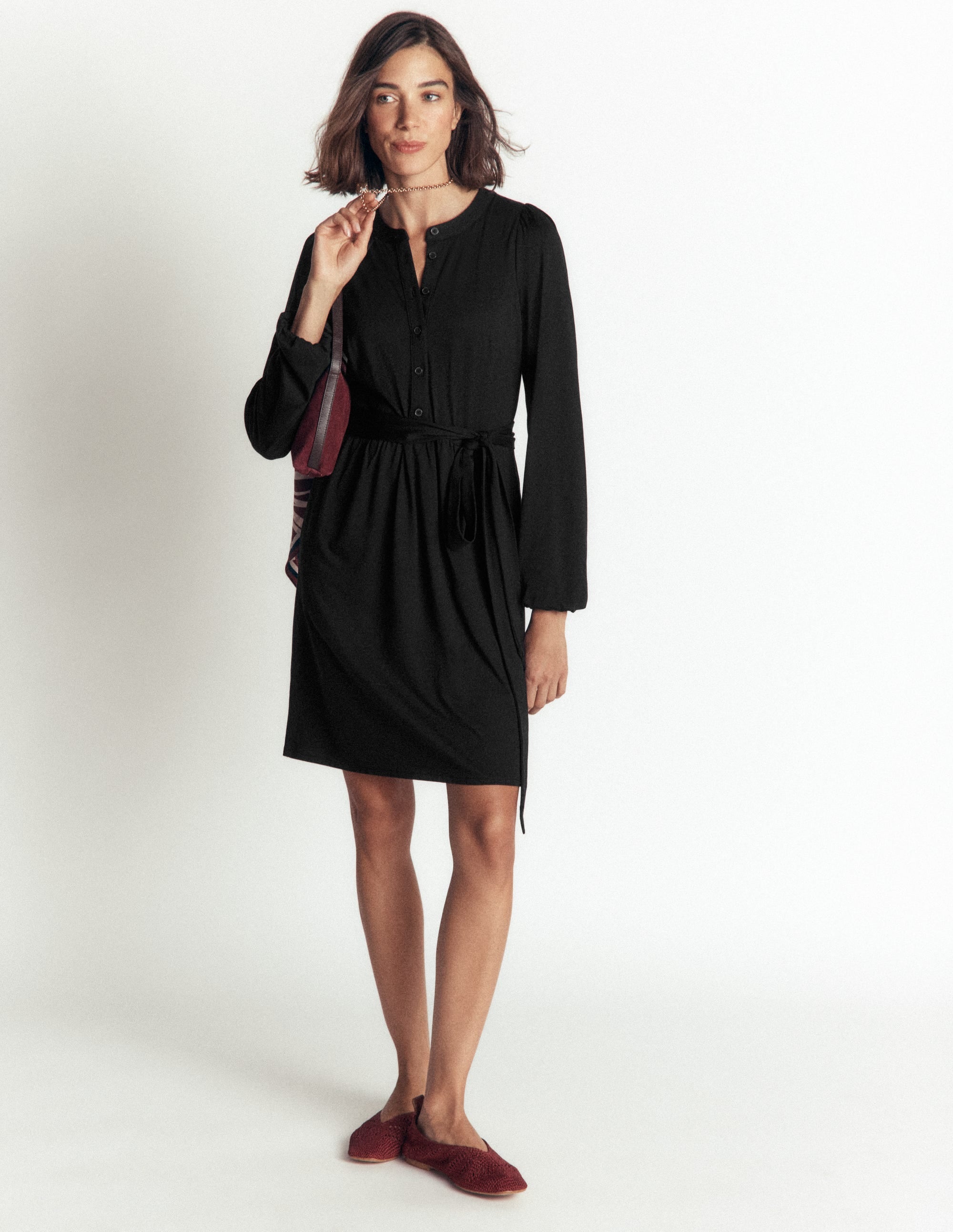 Belted Jersey Dress-Black