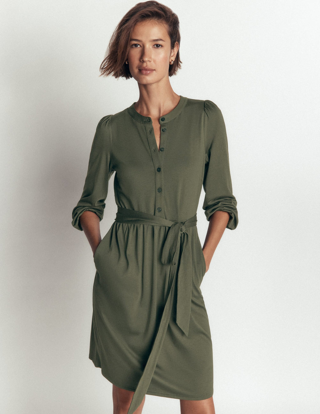 Belted Jersey Dress-Chrome Green