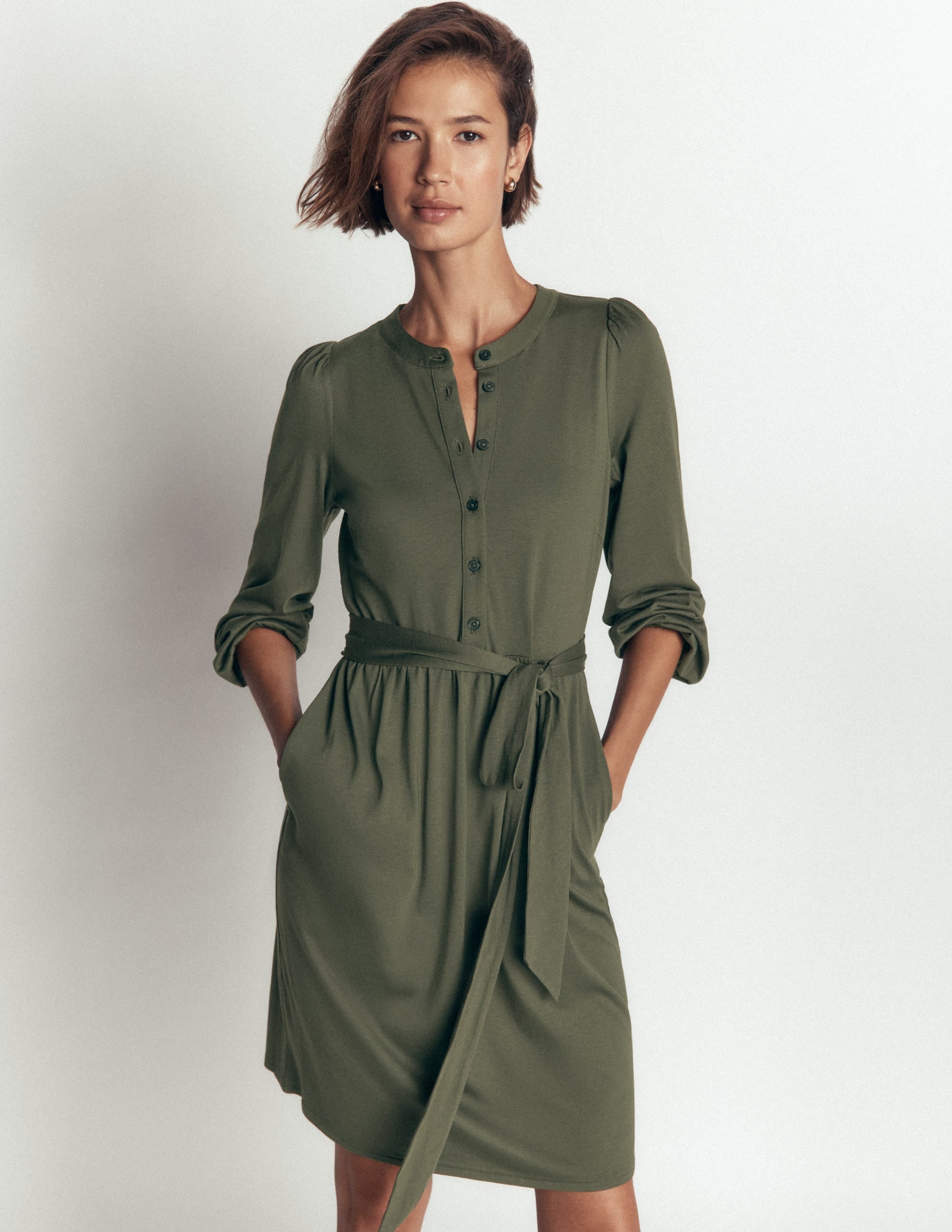 Belted Jersey Dress-Chrome Green