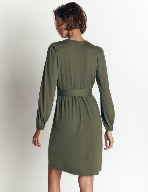 Belted Jersey Dress-Chrome Green