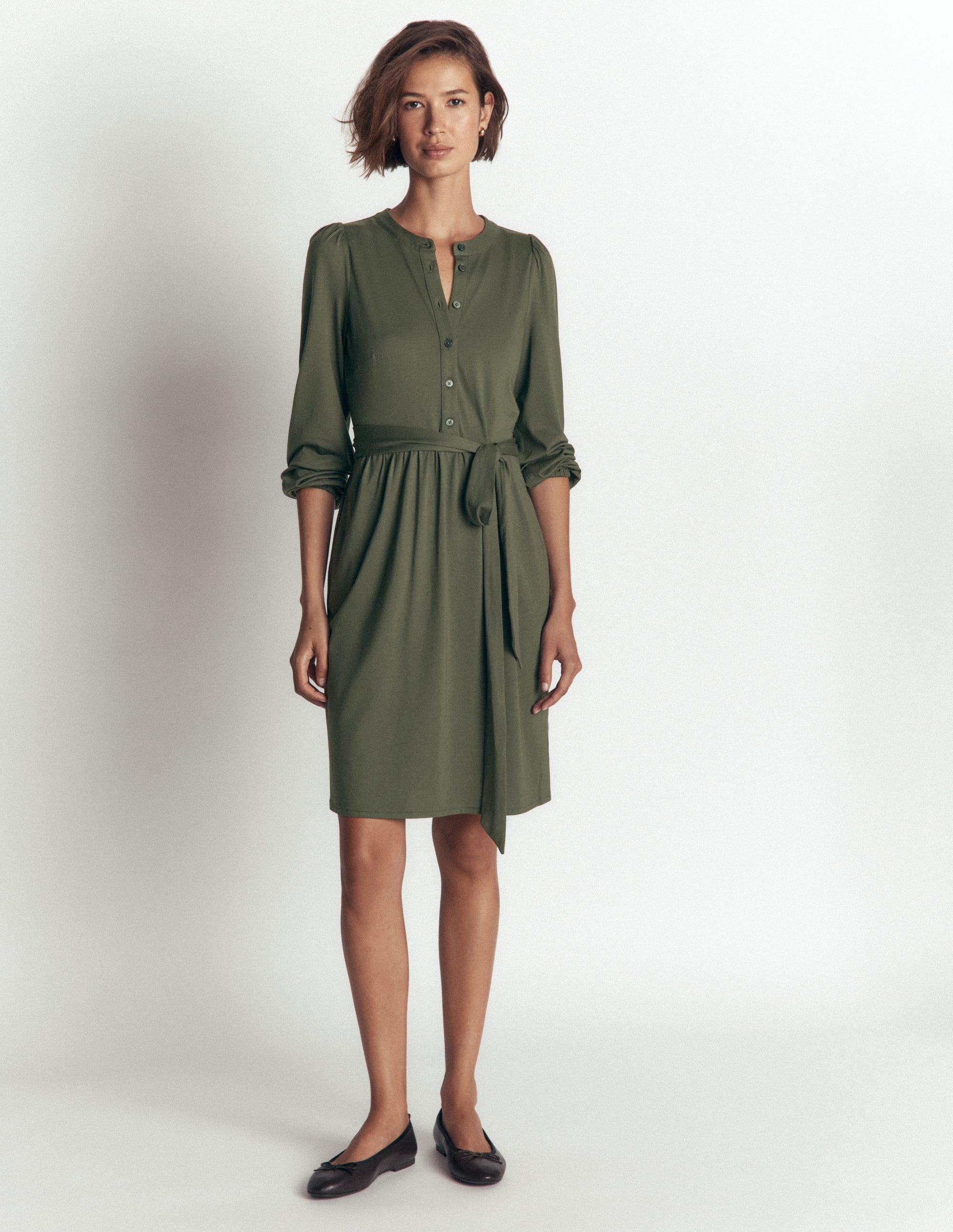 Belted Jersey Dress-Chrome Green