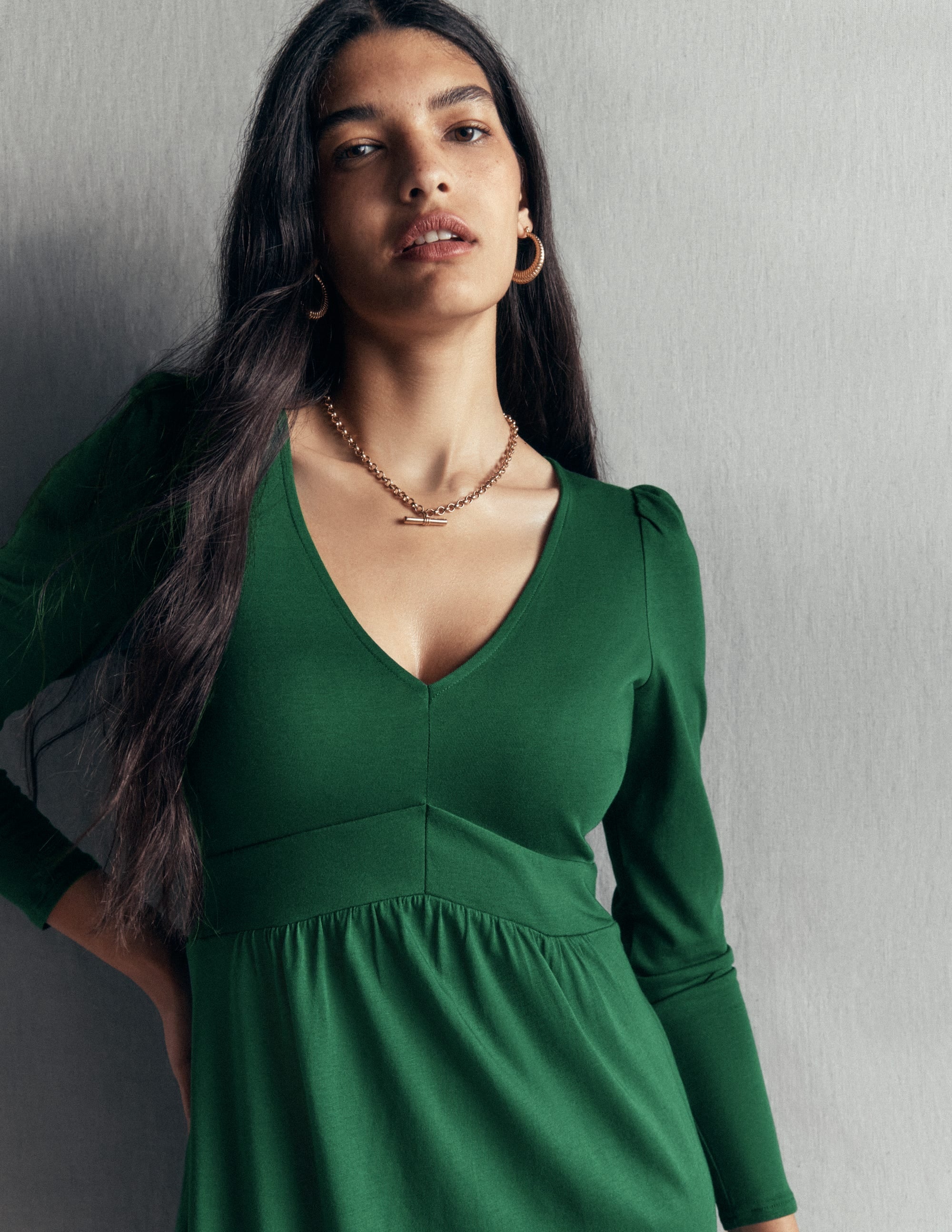 Jersey Short Dress-Hunter Green