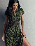 Jersey Shirt Dress-Forest Green, Sprayed Leaf