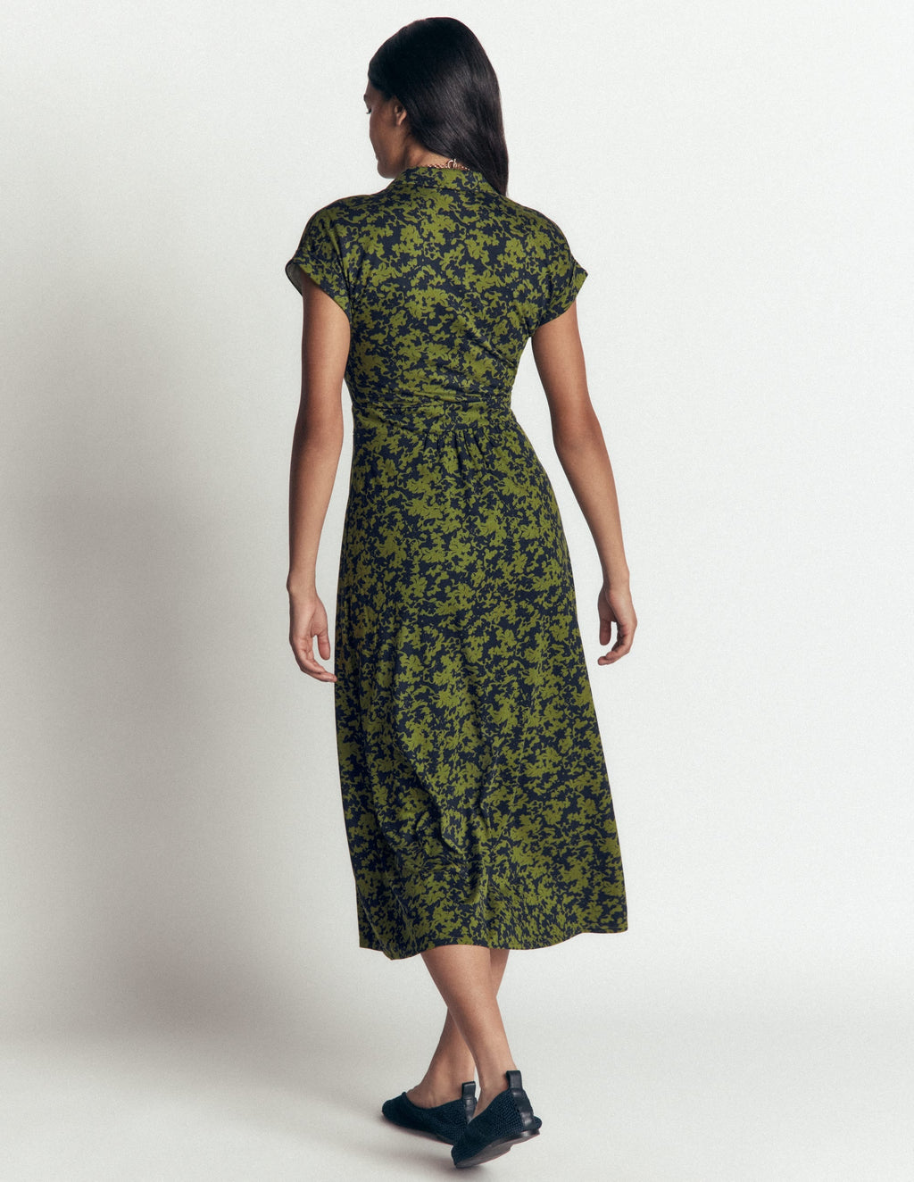 Jersey Shirt Dress-Forest Green, Sprayed Leaf