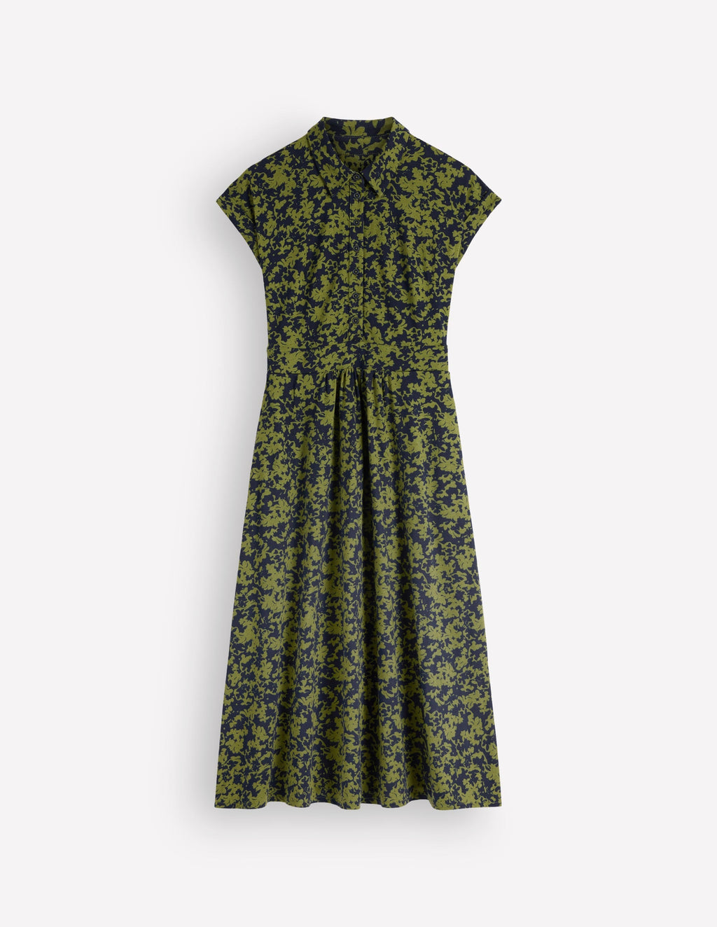 Jersey Shirt Dress-Forest Green, Sprayed Leaf