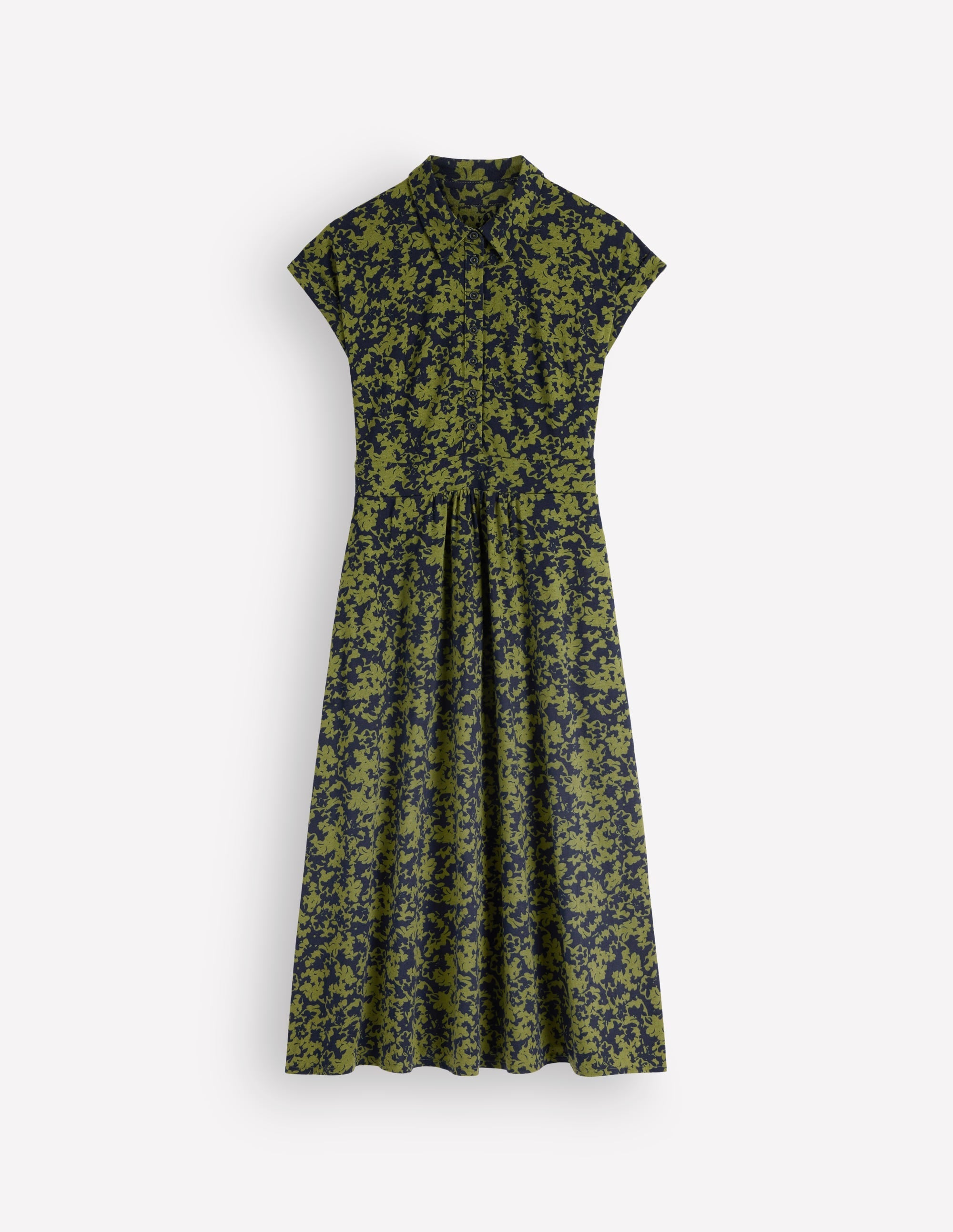 Jersey Shirt Dress-Forest Green, Sprayed Leaf