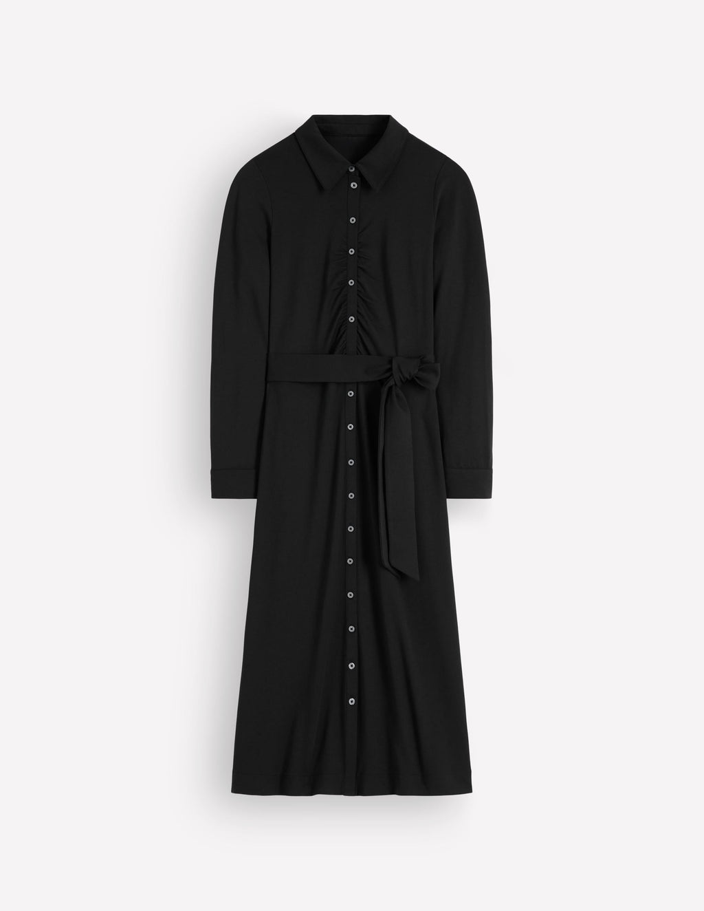 Ruched Jersey Shirt Dress-Black