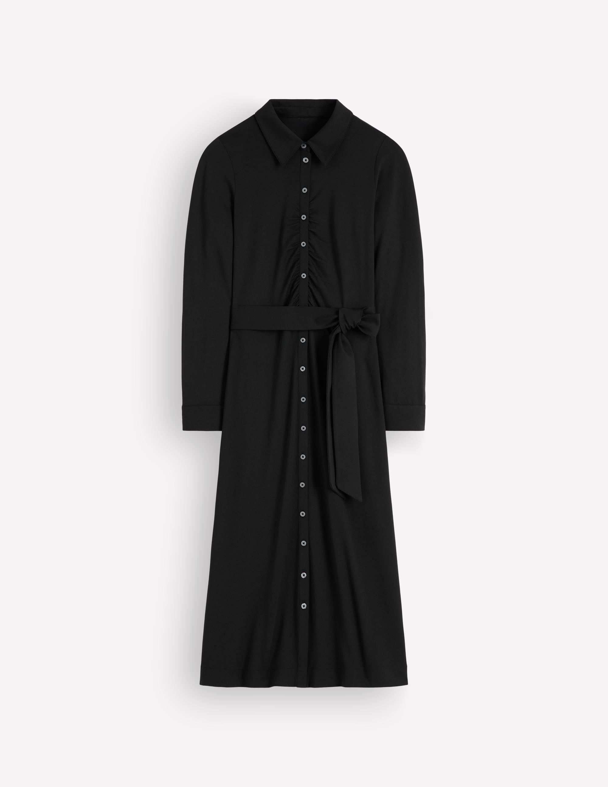 Ruched Jersey Shirt Dress-Black