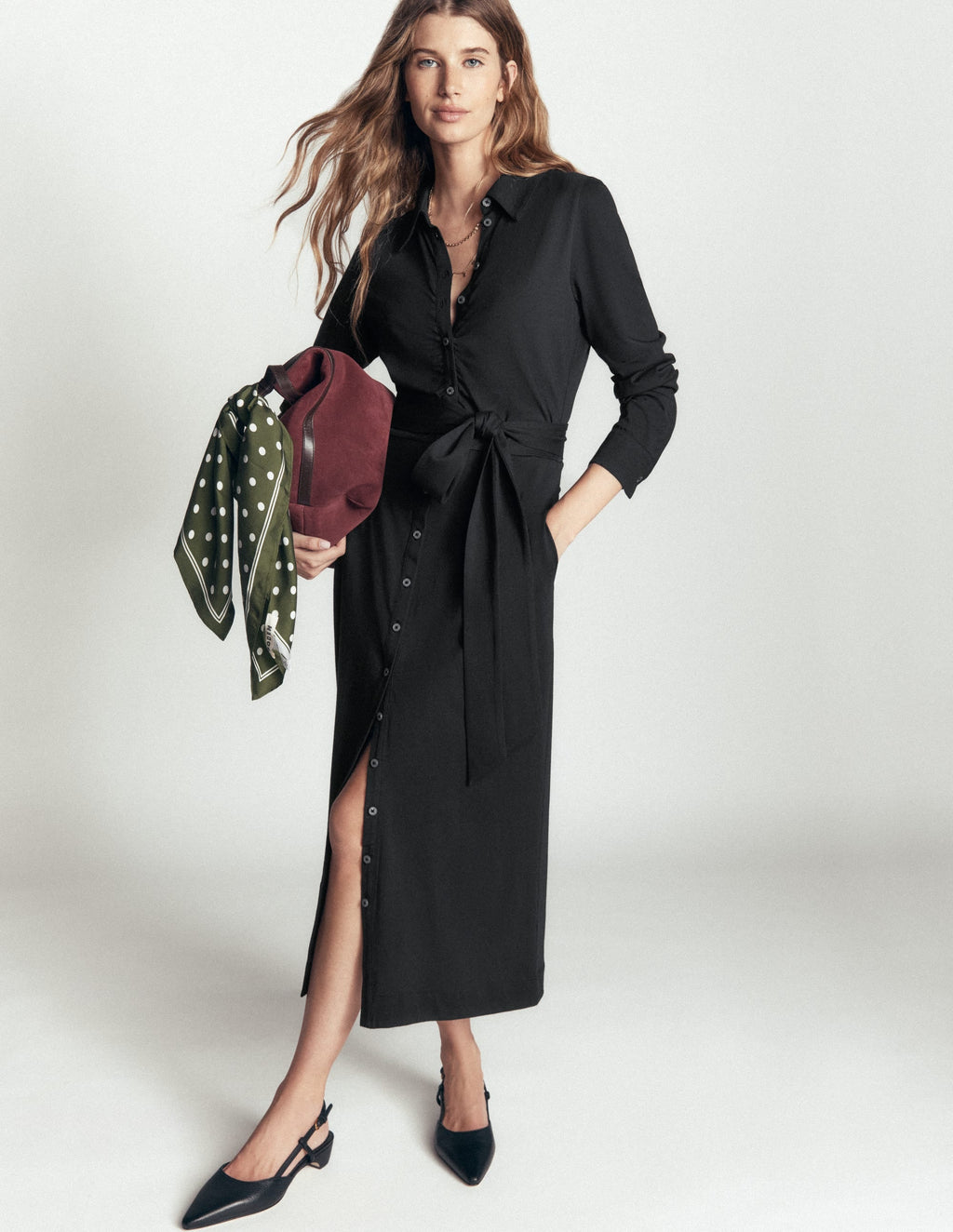 Ruched Jersey Shirt Dress-Black