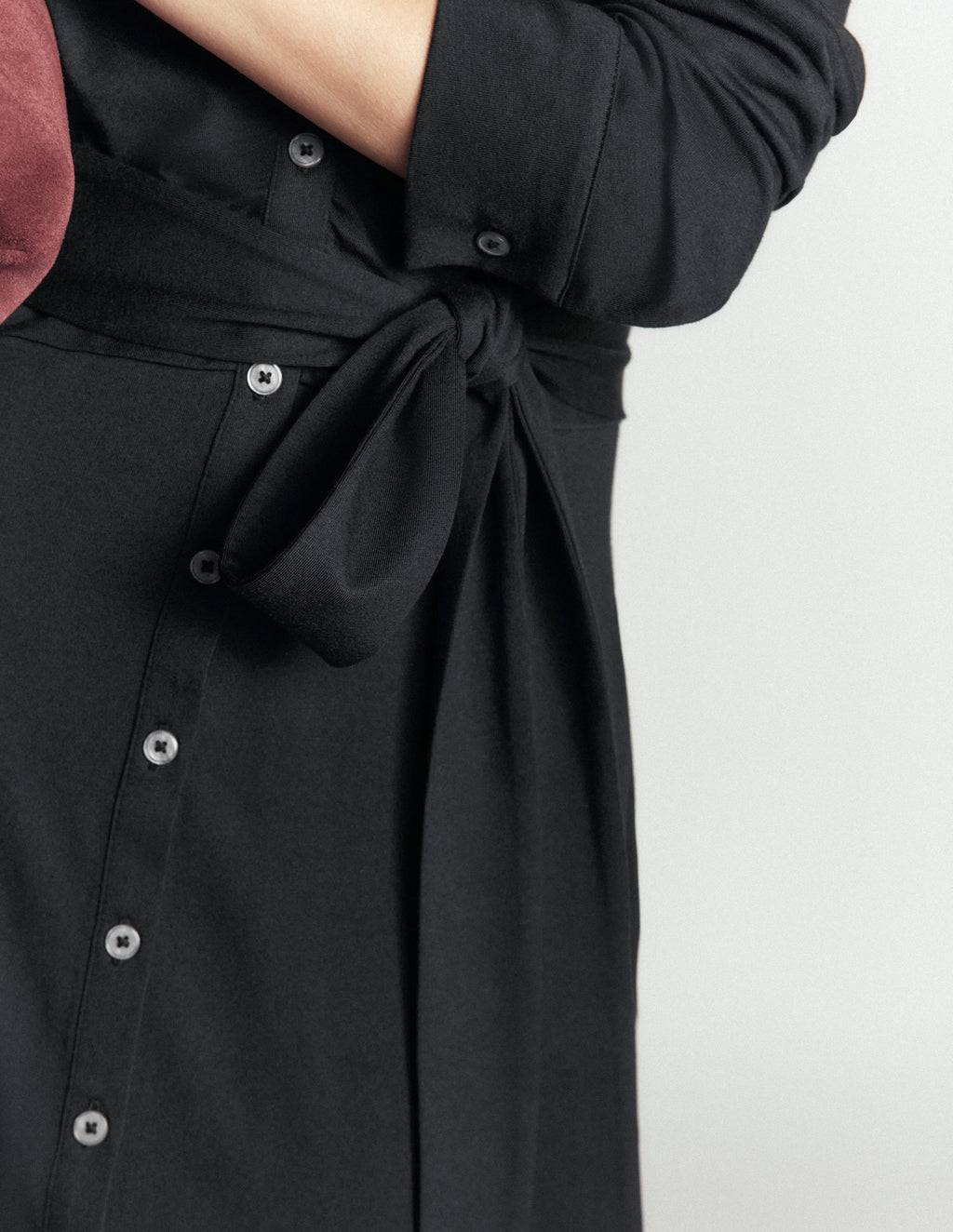 Ruched Jersey Shirt Dress-Black