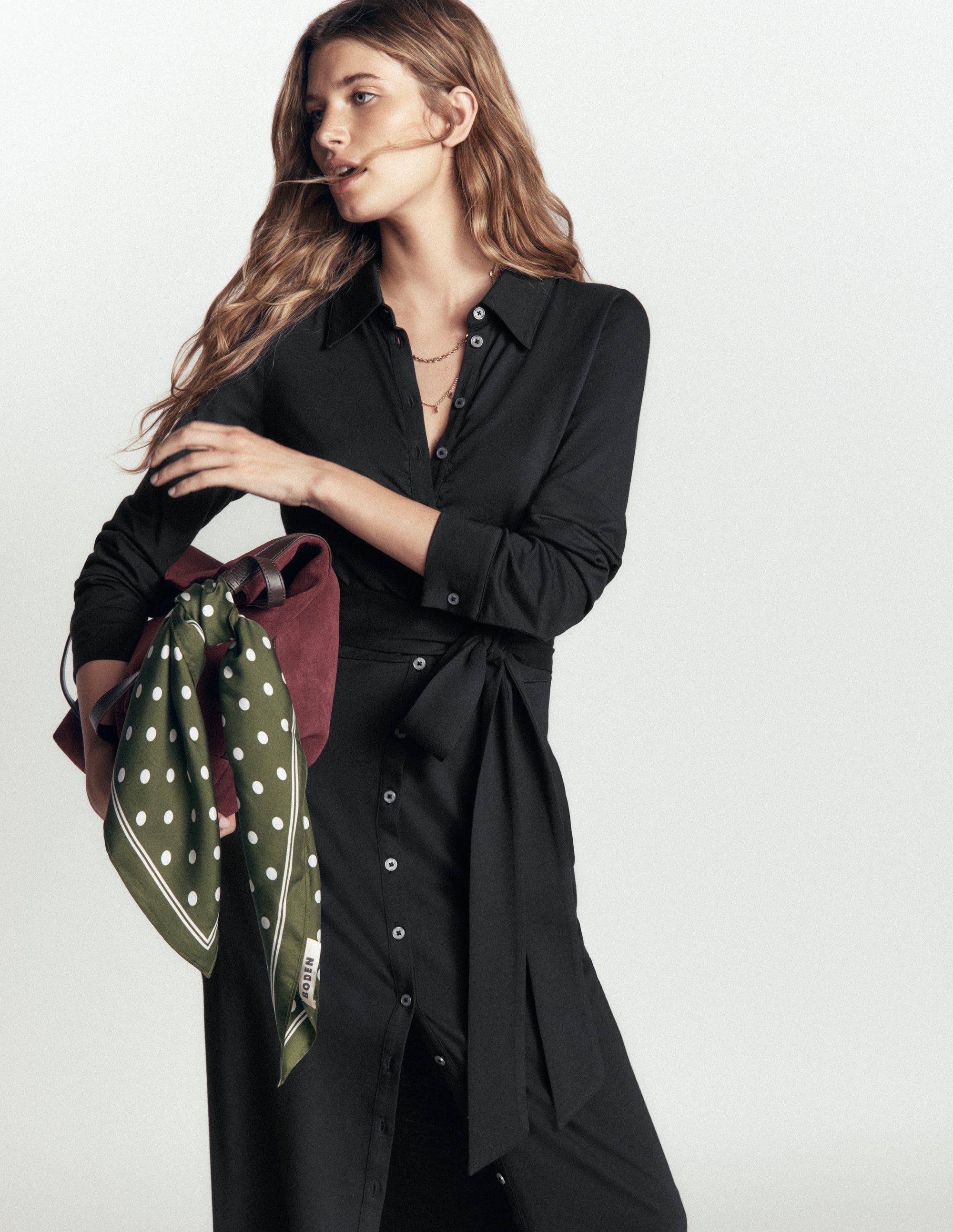 Ruched Jersey Shirt Dress-Black