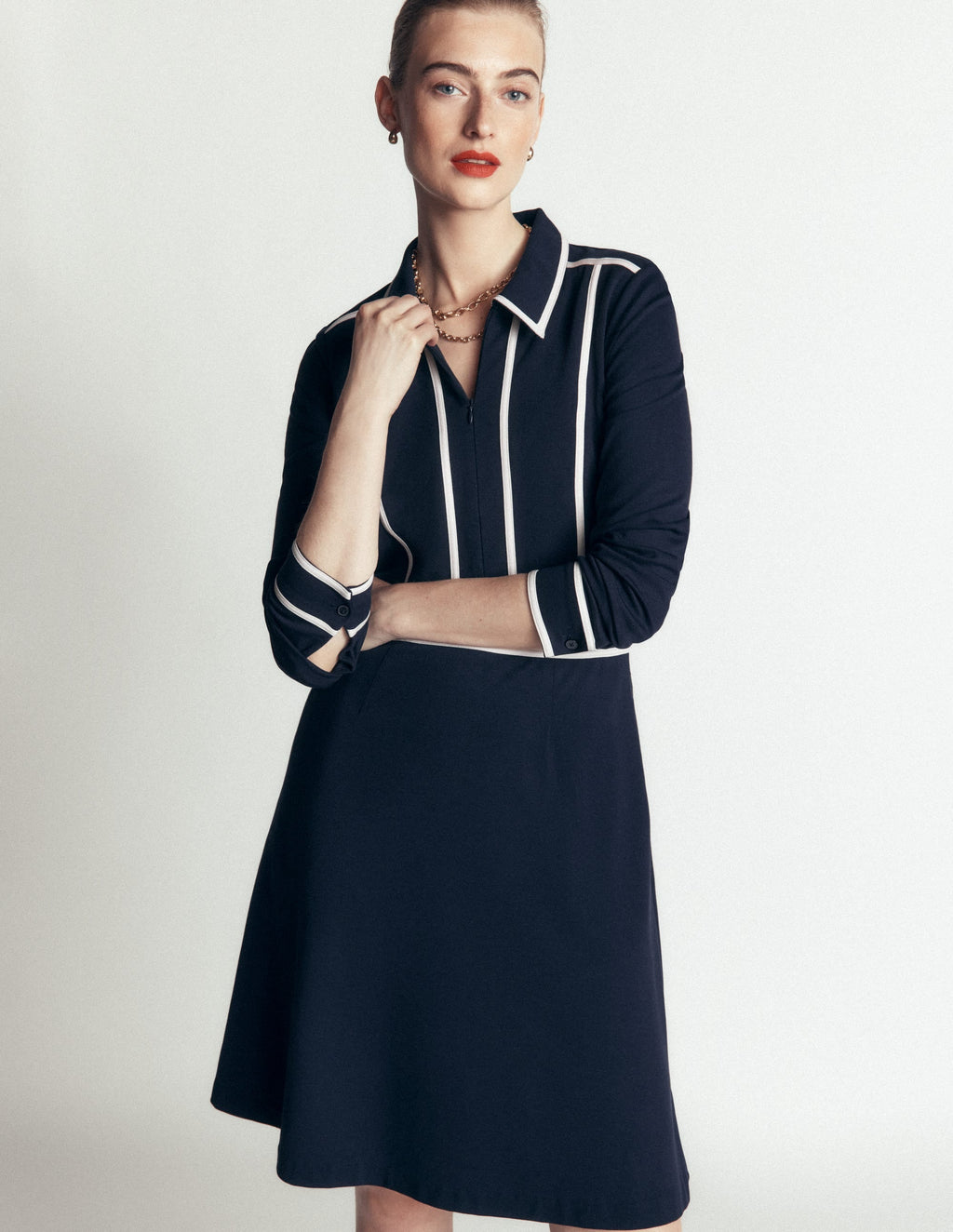 Short Dress-Navy, Ivory