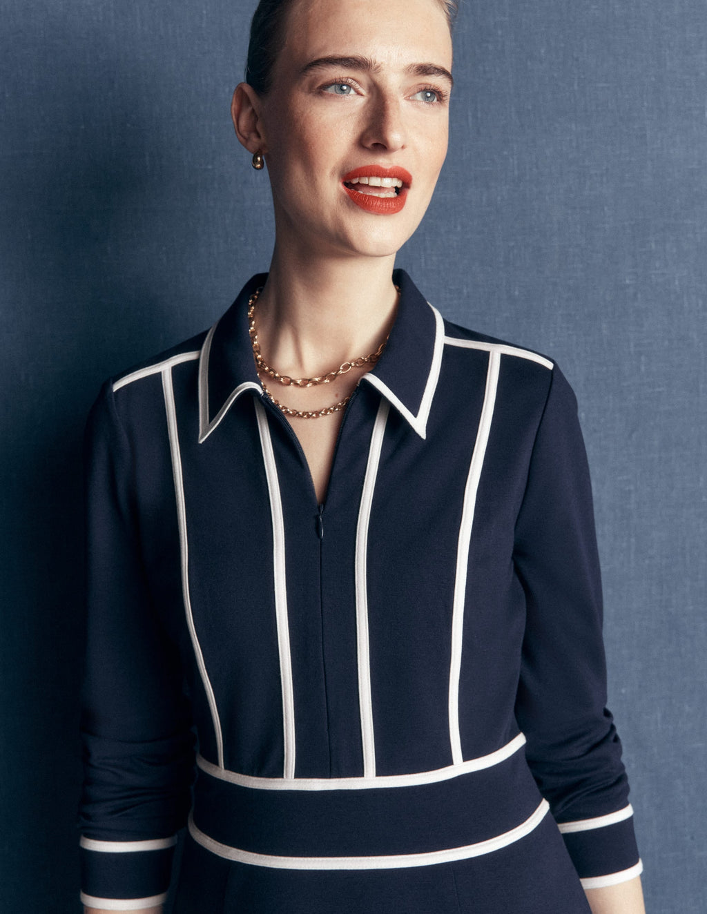 Short Dress-Navy, Ivory
