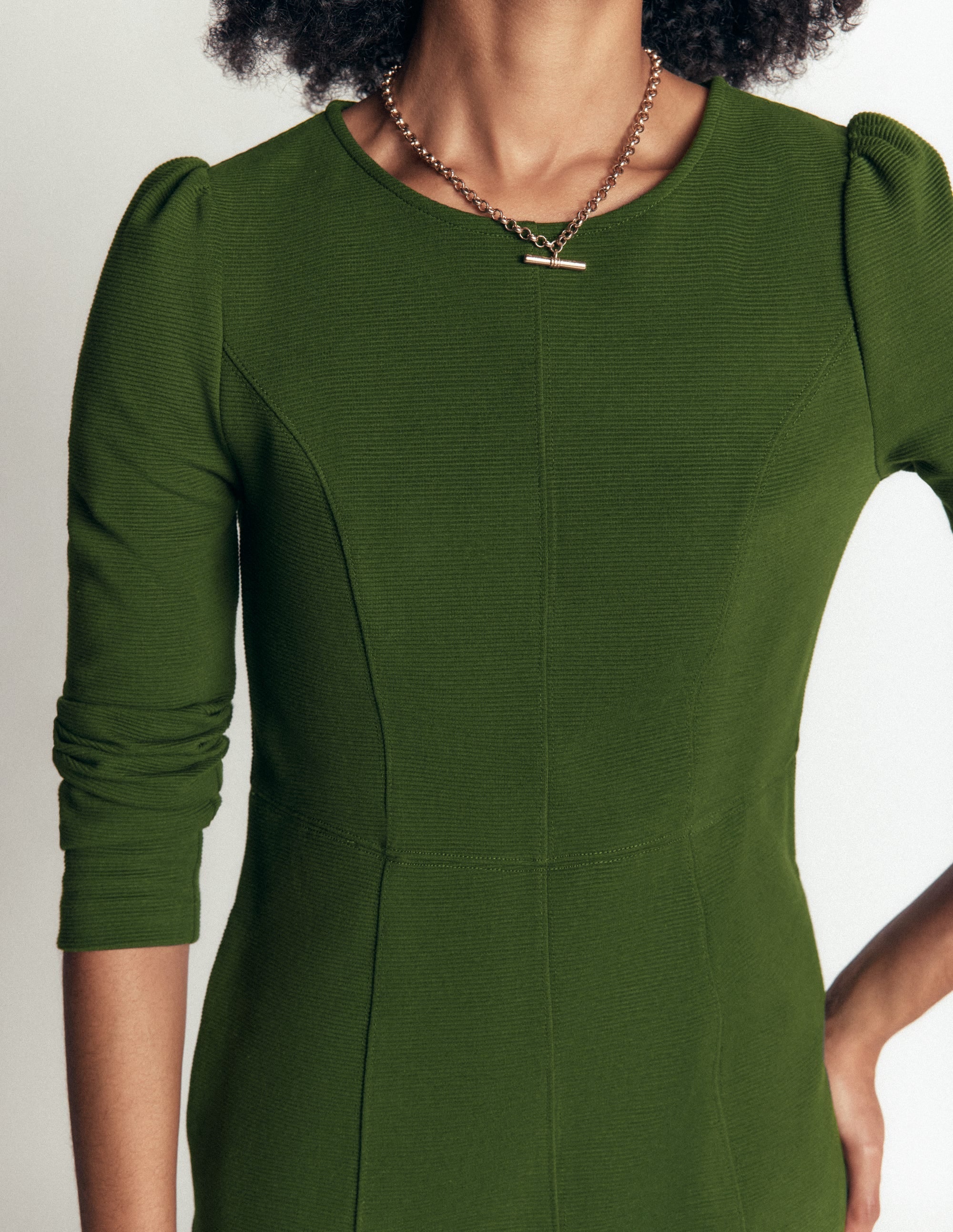 Seamed Ottoman Dress-Green Fir