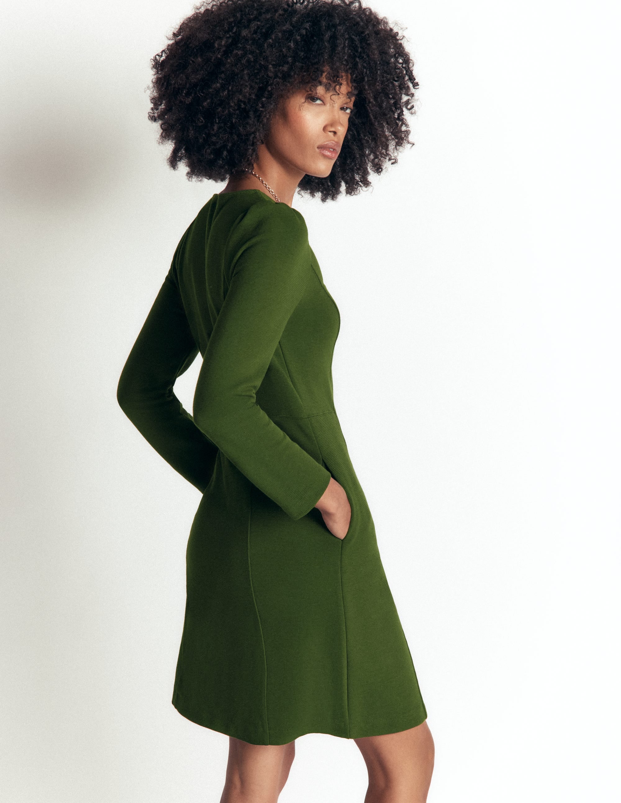 Seamed Ottoman Dress-Green Fir