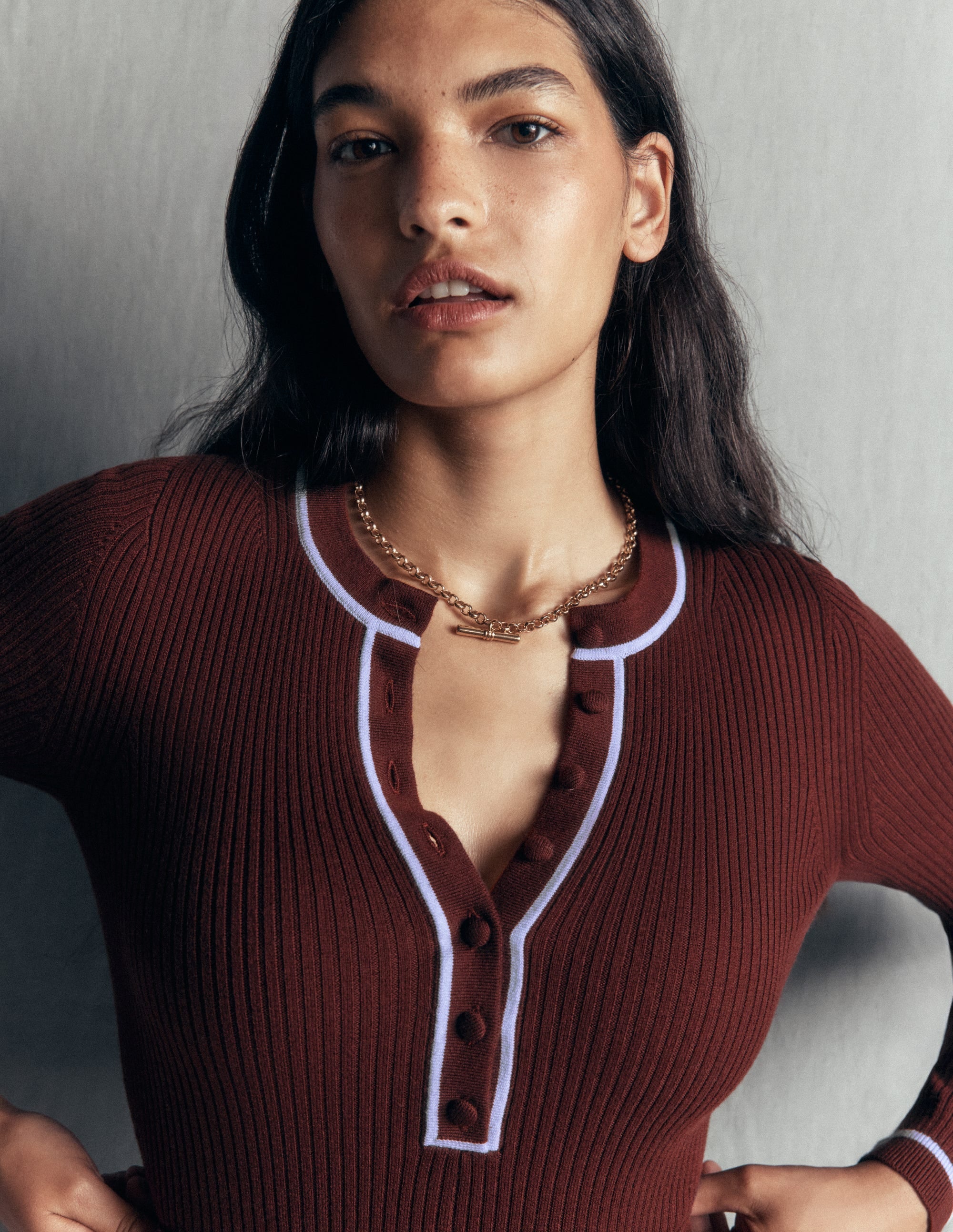 Ribbed Crew Dress-Raw Umber, Faded Denim