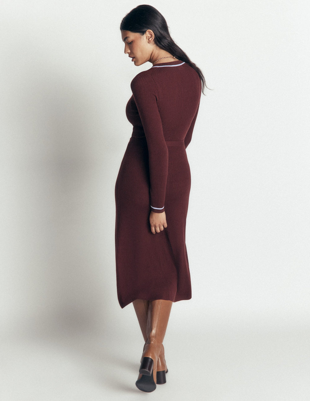 Ribbed Crew Dress-Raw Umber, Faded Denim