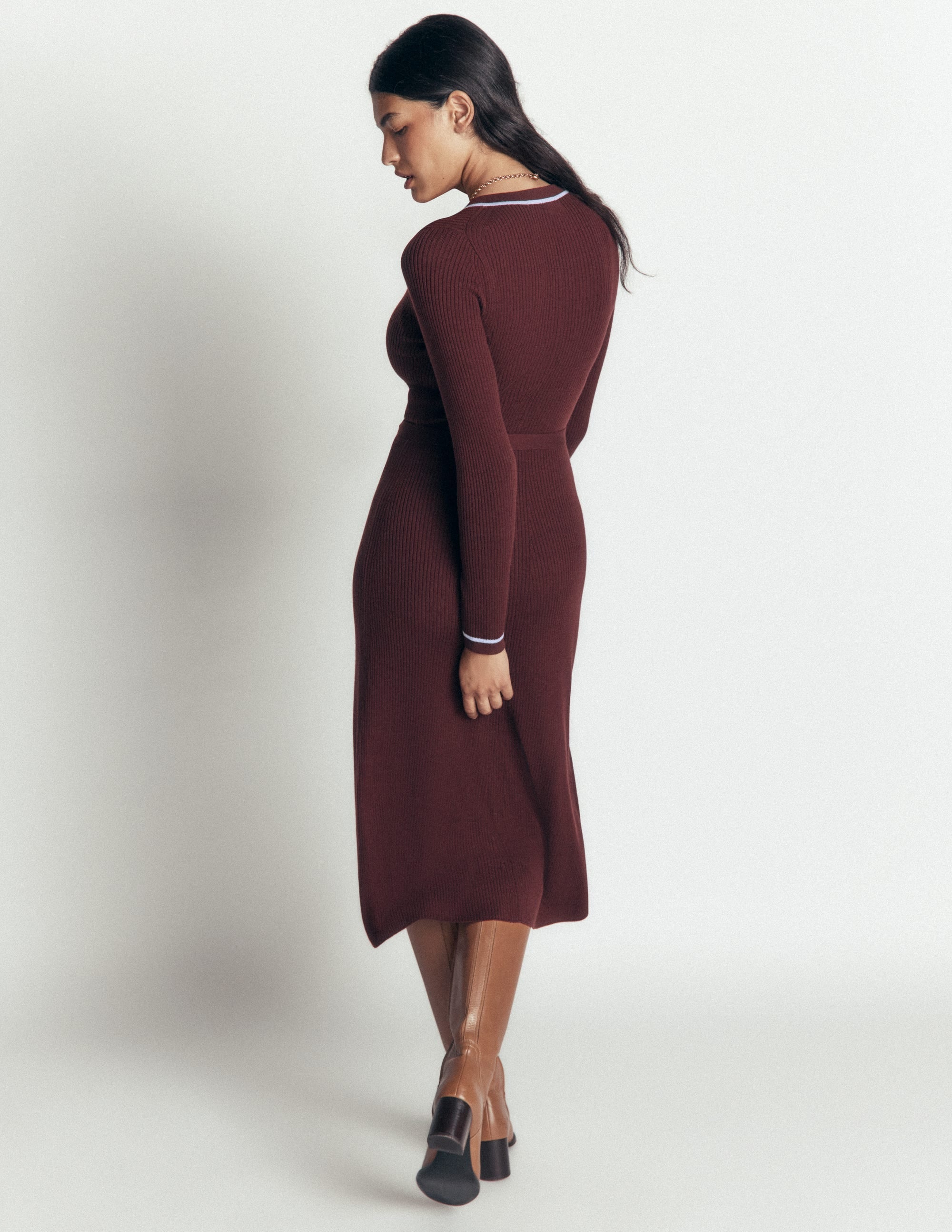 Ribbed Crew Dress-Raw Umber, Faded Denim