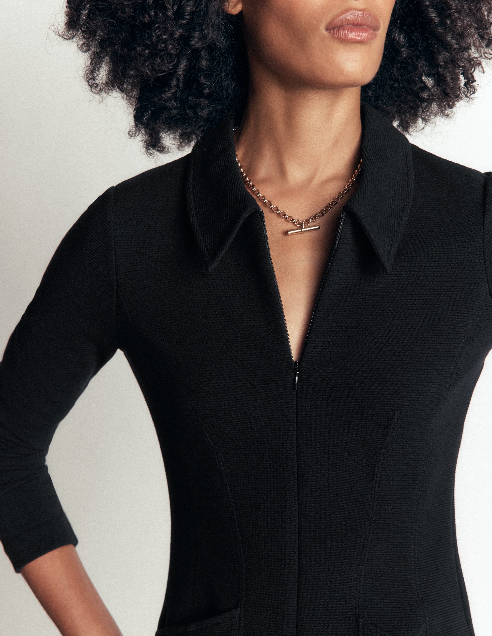 Ottoman Long Sleeve Dress-Black
