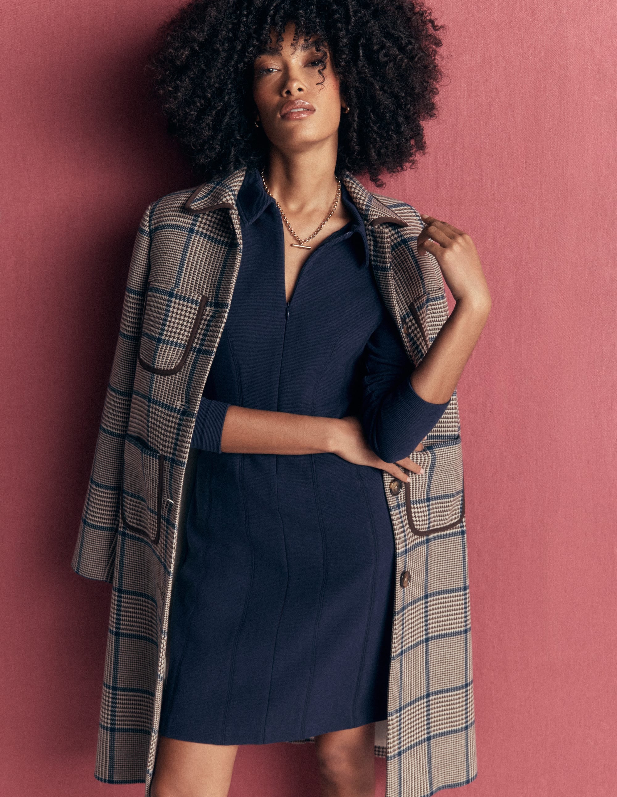 Ottoman Long Sleeve Dress-Navy