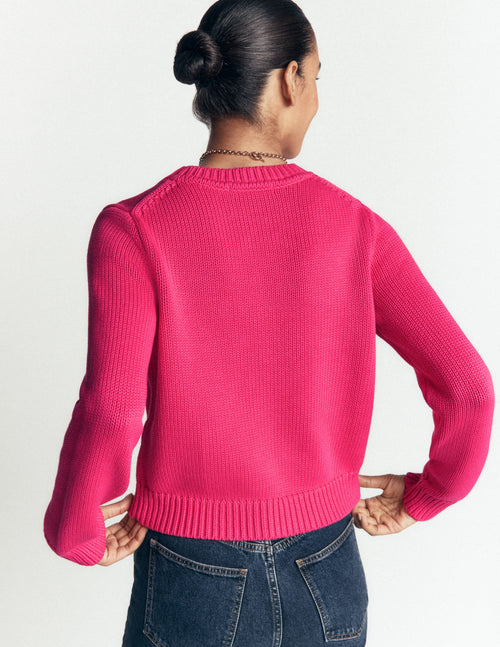 Pull épais en coton - Rose paon