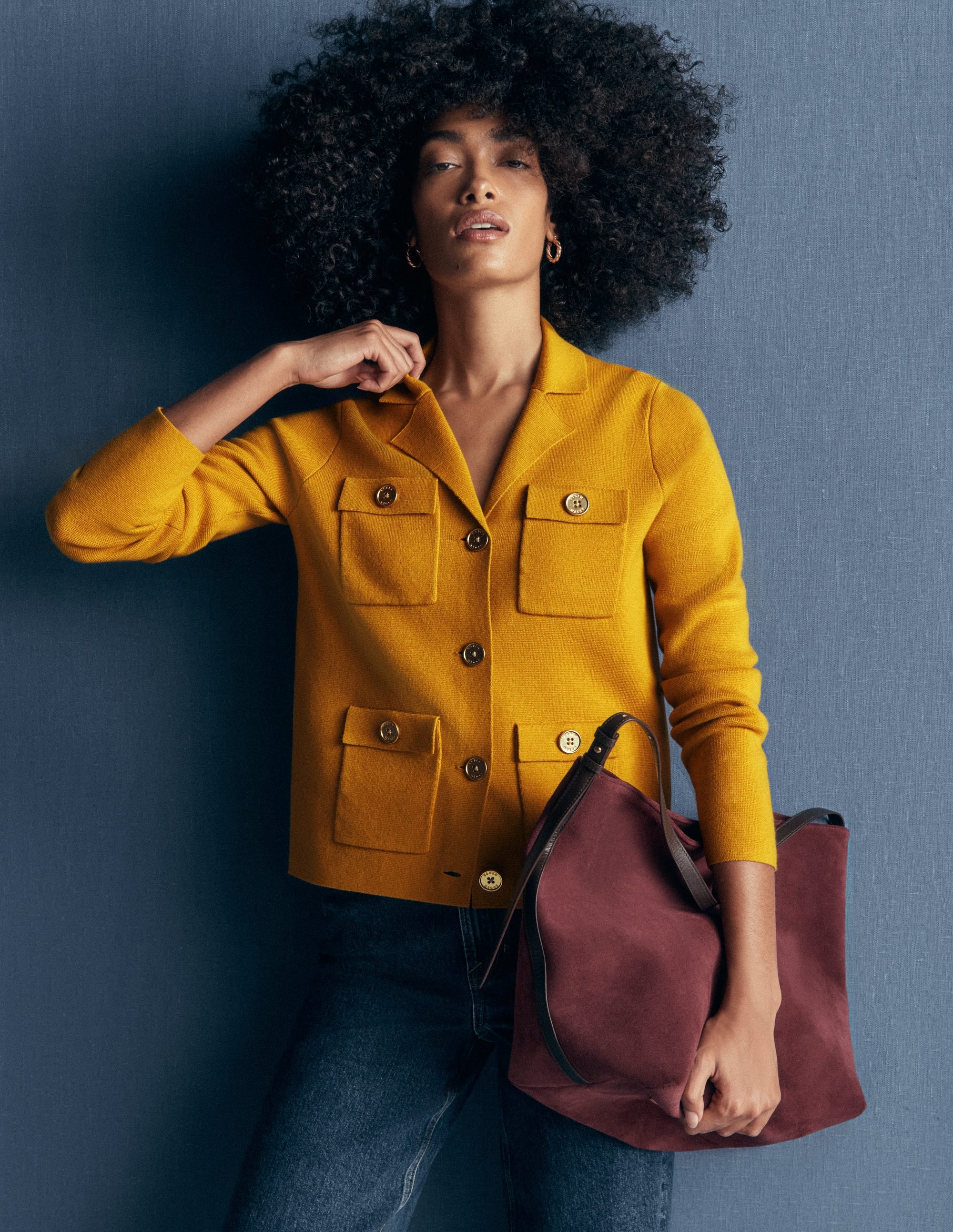 Collared Knitted Jacket-Golden Rye